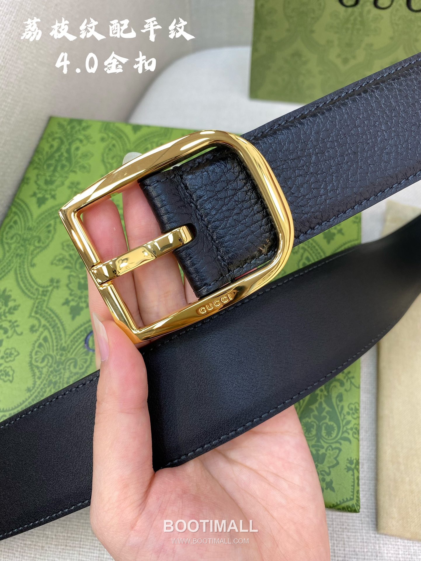 Gucci Calfskin Litchi Grain Leather Belt with Pin Buckle Palladium 구찌 카프스킨 리치 그레인 레더 벨트 핀 버클 황동 베이스 팔라듐 피니시 4.0cm 3