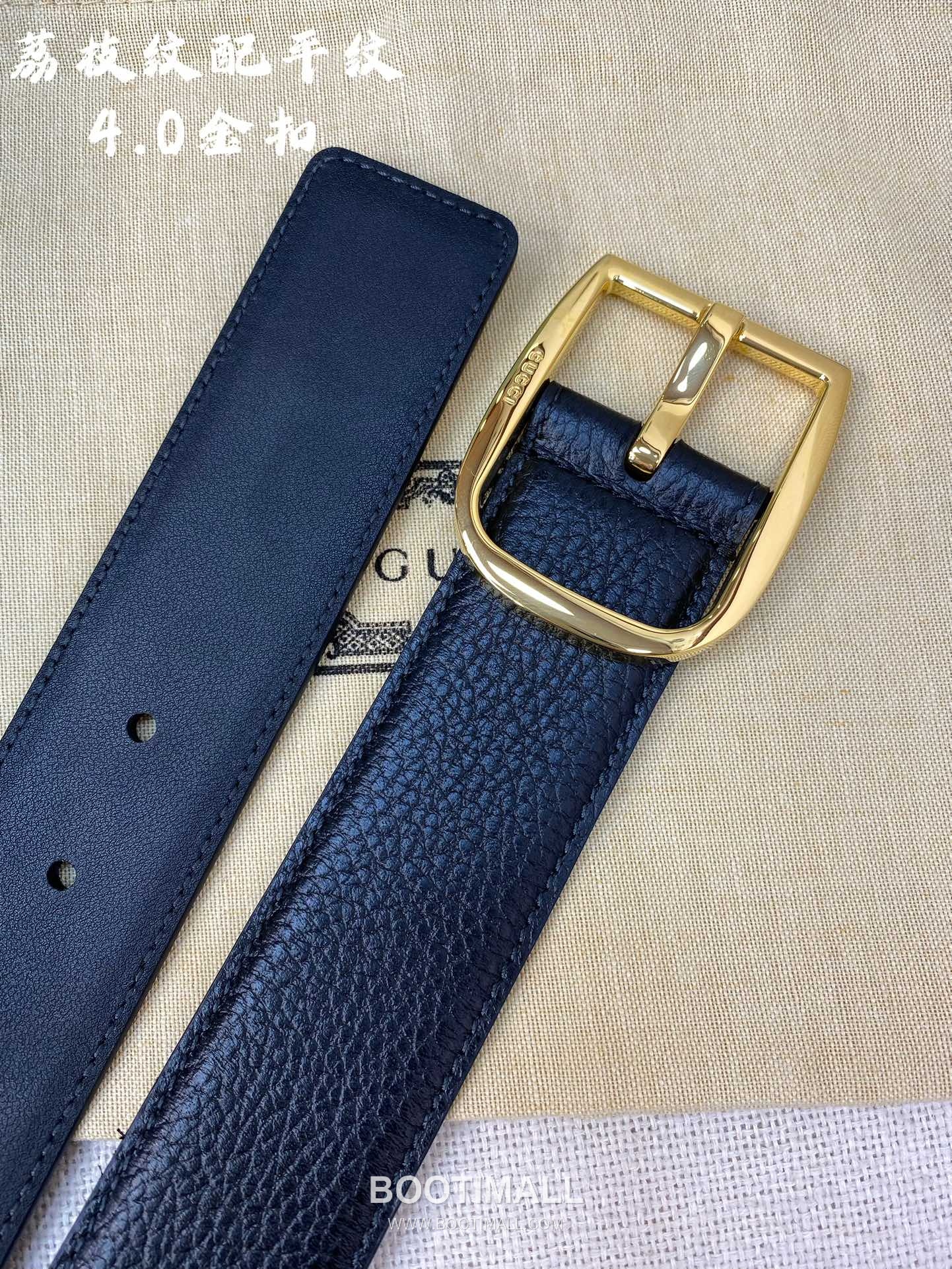 Gucci Calfskin Litchi Grain Leather Belt with Pin Buckle Palladium 구찌 카프스킨 리치 그레인 레더 벨트 핀 버클 황동 베이스 팔라듐 피니시 4.0cm 5