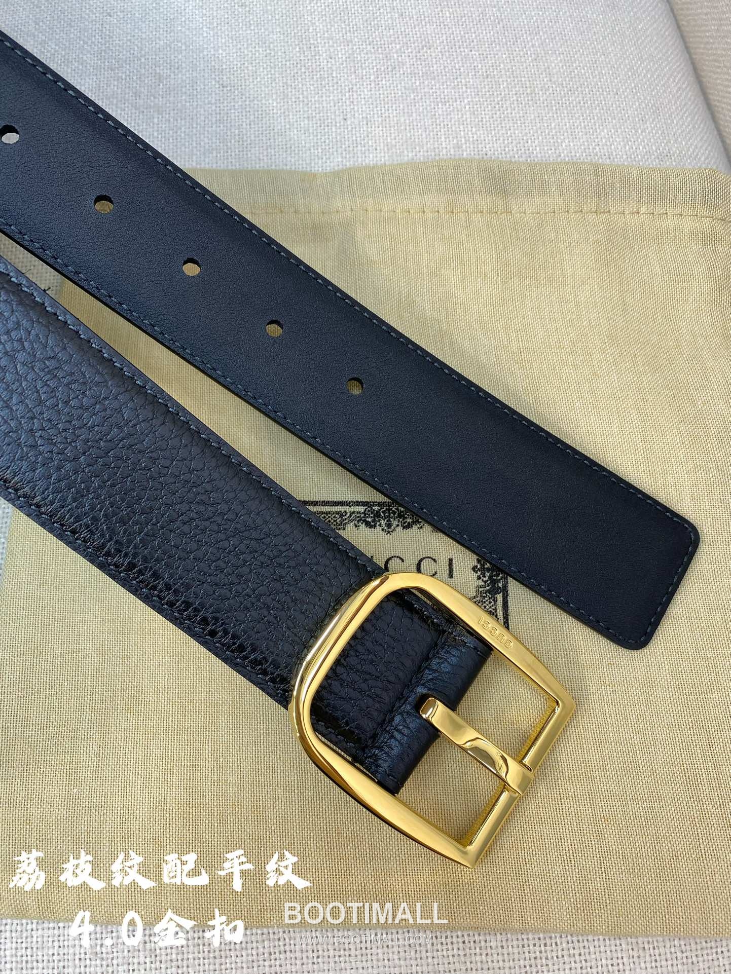 Gucci Calfskin Litchi Grain Leather Belt with Pin Buckle Palladium 구찌 카프스킨 리치 그레인 레더 벨트 핀 버클 황동 베이스 팔라듐 피니시 4.0cm 6