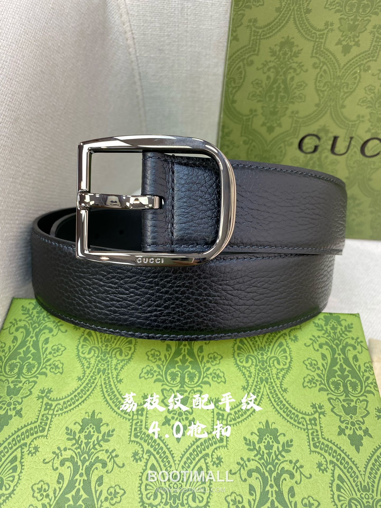 Gucci Calfskin Litchi Grain Leather Belt with Pin Buckle Palladium 구찌 카프스킨 리치 그레인 레더 벨트 핀 버클 황동 베이스 팔라듐 피니시 4.0cm 1
