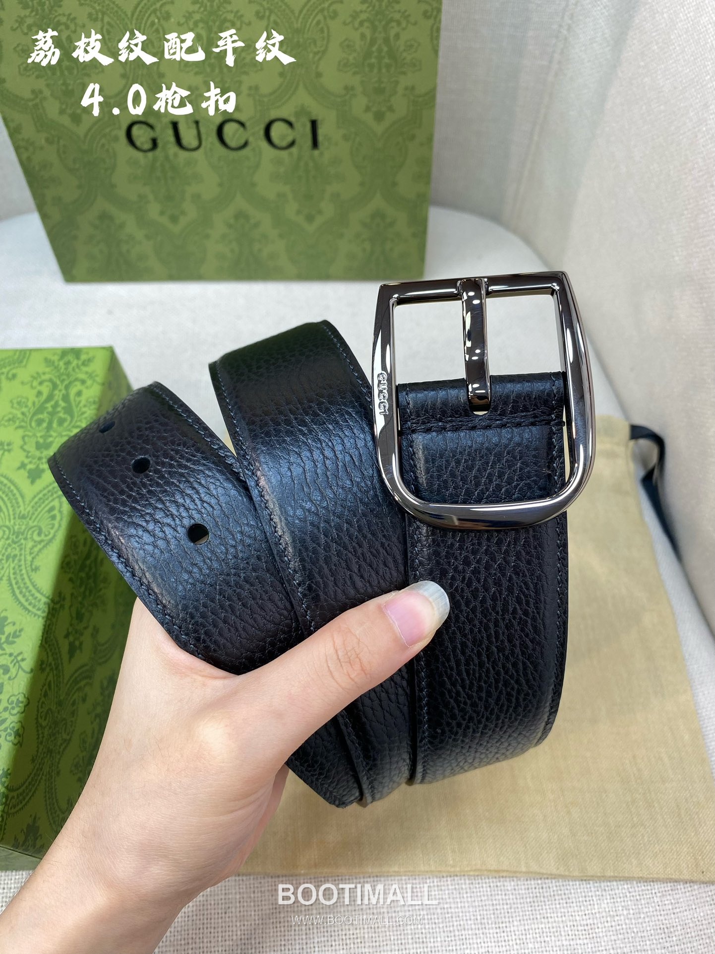 Gucci Calfskin Litchi Grain Leather Belt with Pin Buckle Palladium 구찌 카프스킨 리치 그레인 레더 벨트 핀 버클 황동 베이스 팔라듐 피니시 4.0cm 2