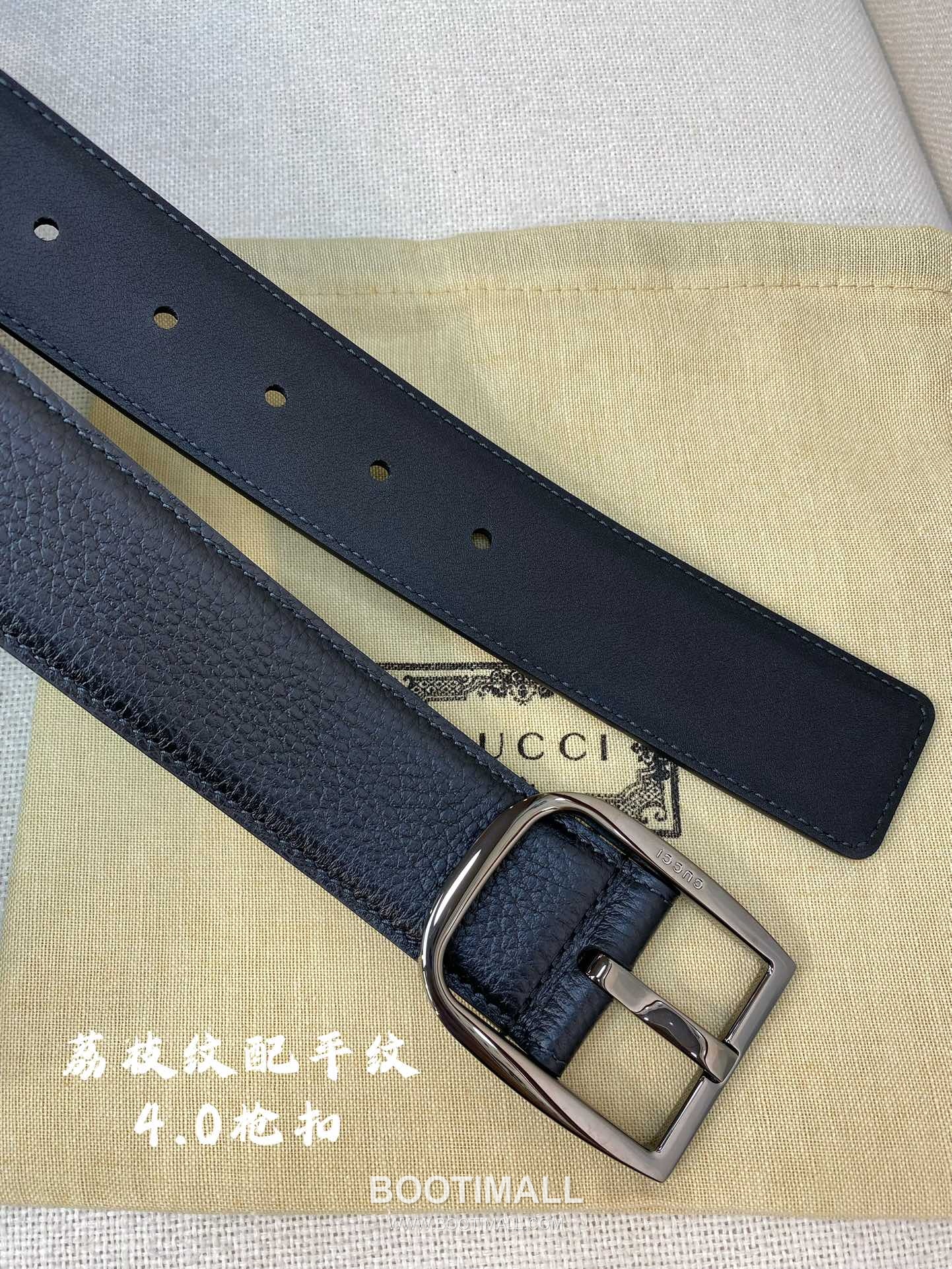 Gucci Calfskin Litchi Grain Leather Belt with Pin Buckle Palladium 구찌 카프스킨 리치 그레인 레더 벨트 핀 버클 황동 베이스 팔라듐 피니시 4.0cm 4