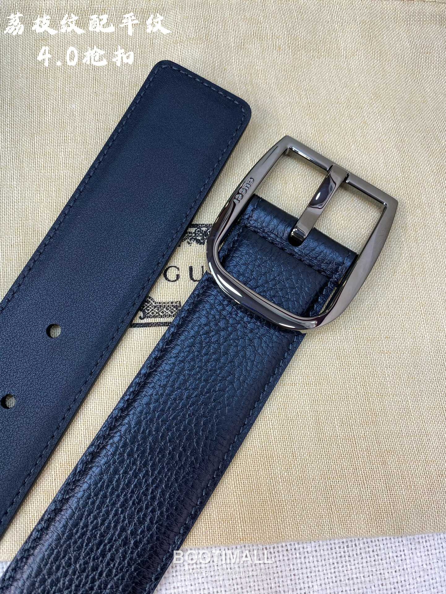 Gucci Calfskin Litchi Grain Leather Belt with Pin Buckle Palladium 구찌 카프스킨 리치 그레인 레더 벨트 핀 버클 황동 베이스 팔라듐 피니시 4.0cm 5