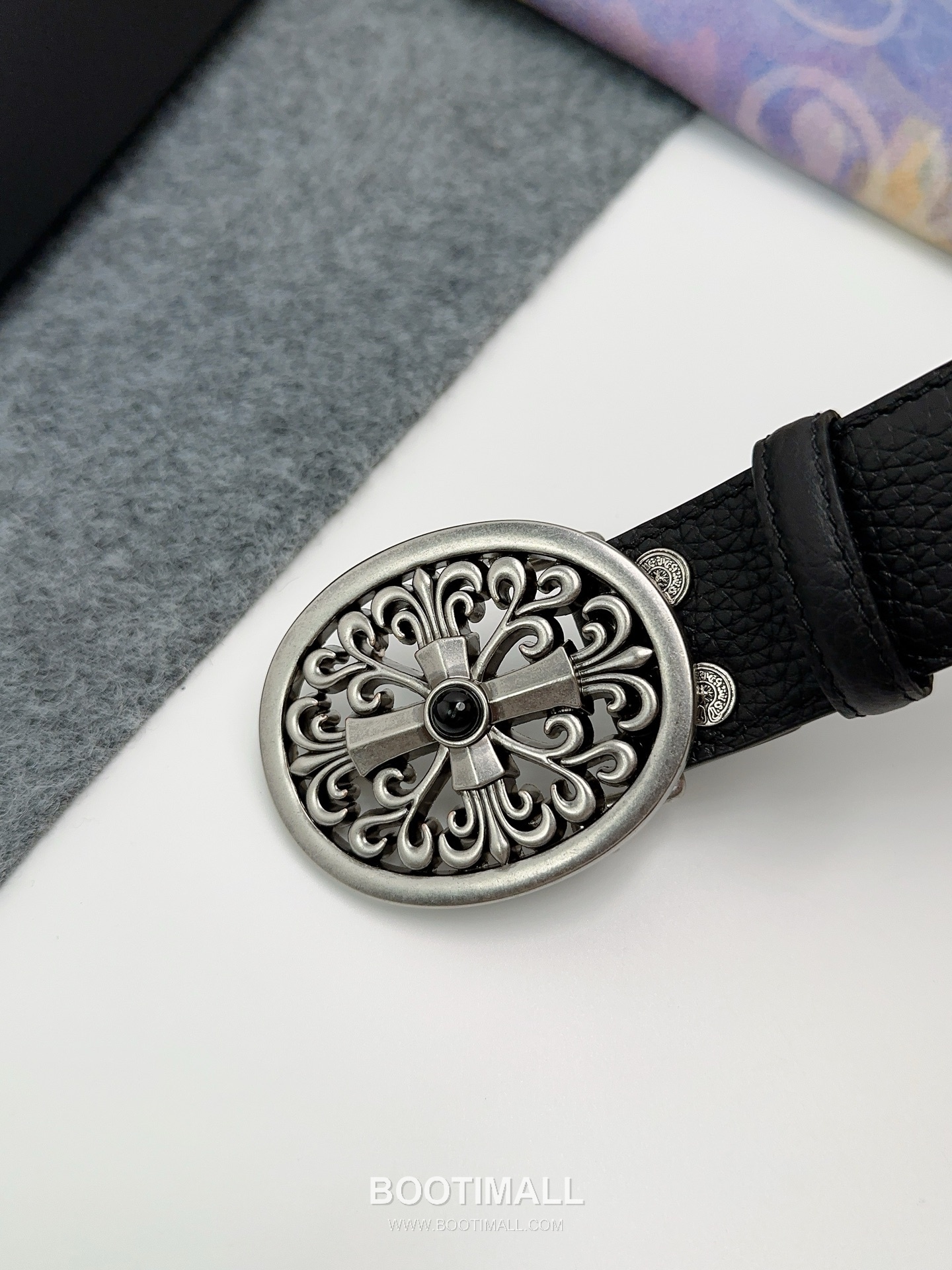 Chrome Hearts Calfskin Leather Belt with Logo Buckle Palladium 크롬하츠 카프스킨 레더 벨트 로고 버클 황동 베이스 팔라듐 피니시 3.8cm 5