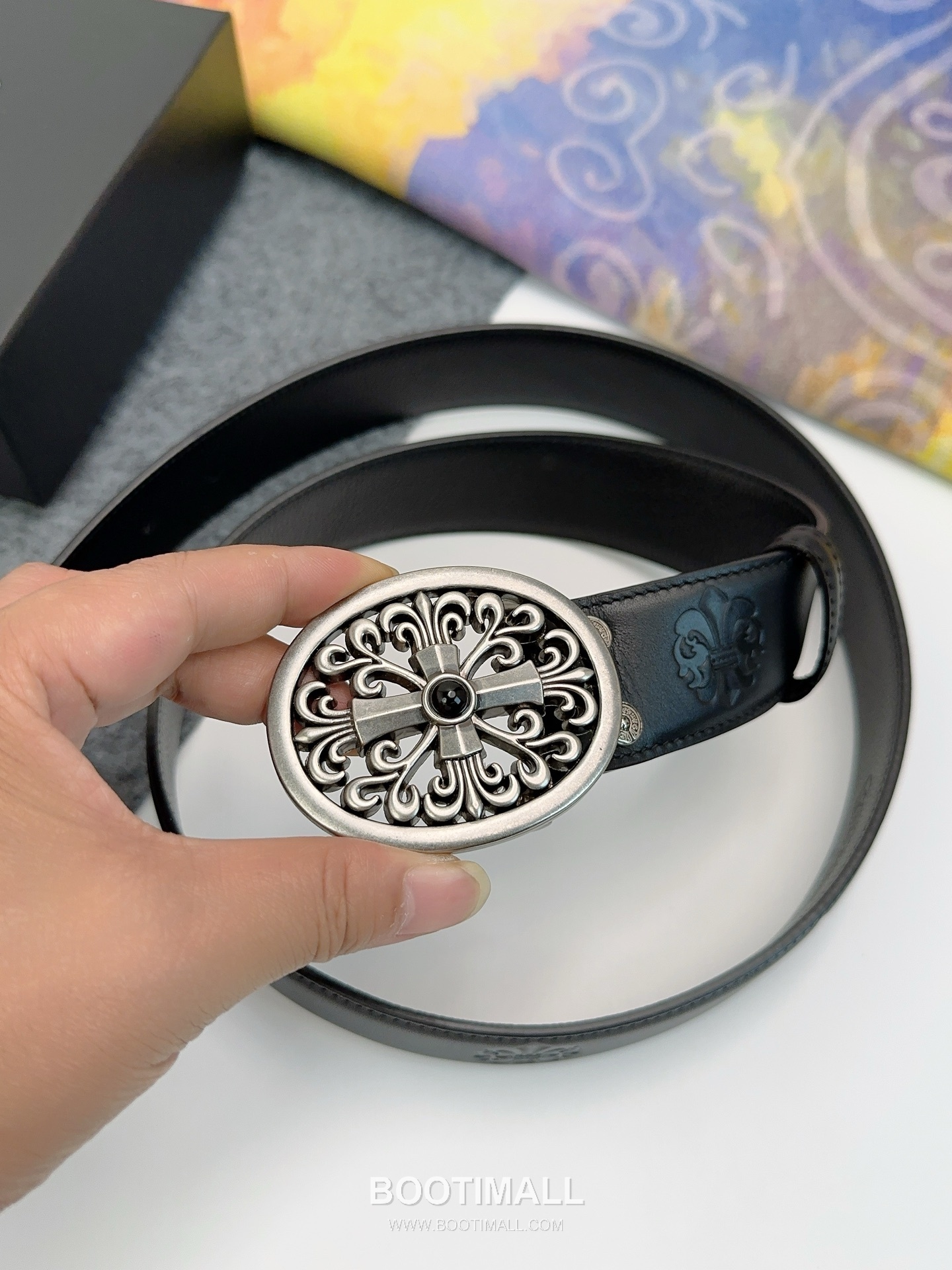 Chrome Hearts Calfskin Leather Belt with Logo Buckle Palladium 크롬하츠 카프스킨 레더 벨트 로고 버클 황동 베이스 팔라듐 피니시 3.8cm 6