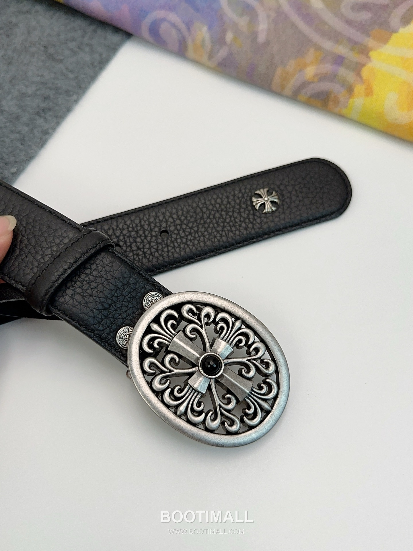 Chrome Hearts Calfskin Leather Belt with Logo Buckle Palladium 크롬하츠 카프스킨 레더 벨트 로고 버클 황동 베이스 팔라듐 피니시 3.8cm 5