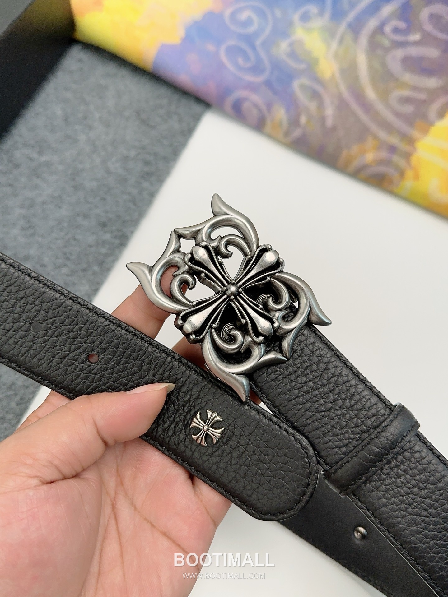 Chrome Hearts Calfskin Leather Belt with Logo Buckle Palladium 크롬하츠 카프스킨 레더 벨트 로고 버클 황동 베이스 팔라듐 피니시 3.8cm 2