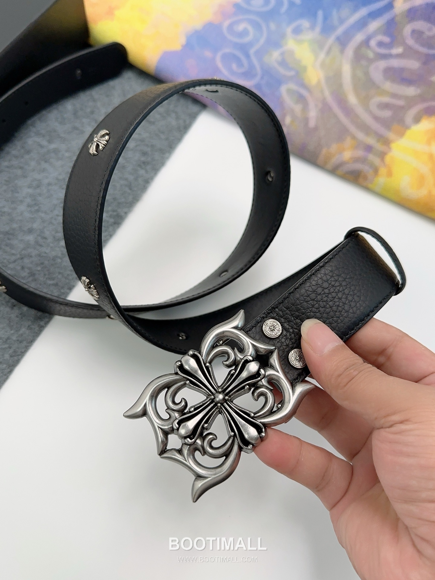 Chrome Hearts Calfskin Leather Belt with Logo Buckle Palladium 크롬하츠 카프스킨 레더 벨트 로고 버클 황동 베이스 팔라듐 피니시 3.8cm 3