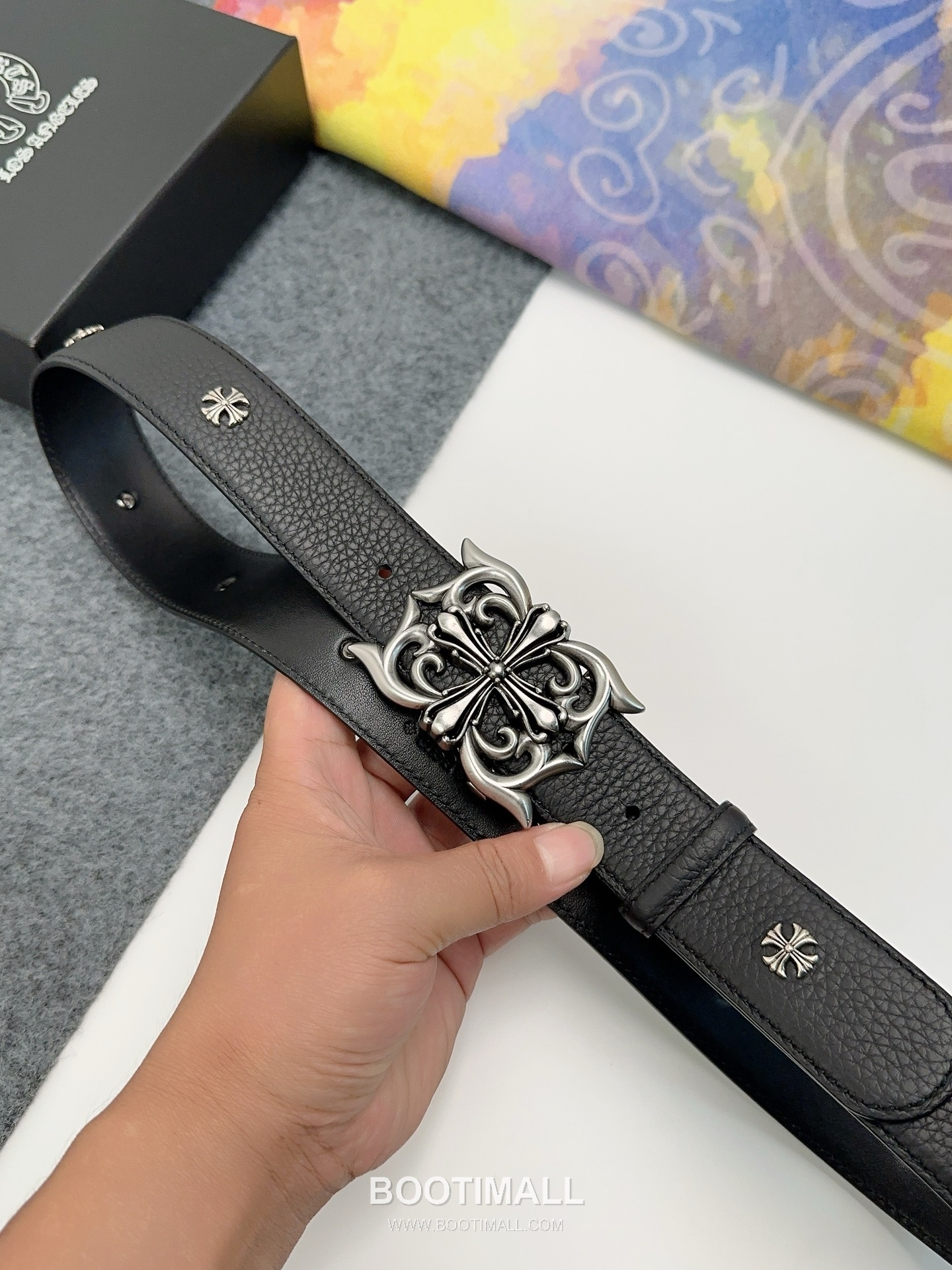 Chrome Hearts Calfskin Leather Belt with Logo Buckle Palladium 크롬하츠 카프스킨 레더 벨트 로고 버클 황동 베이스 팔라듐 피니시 3.8cm 4