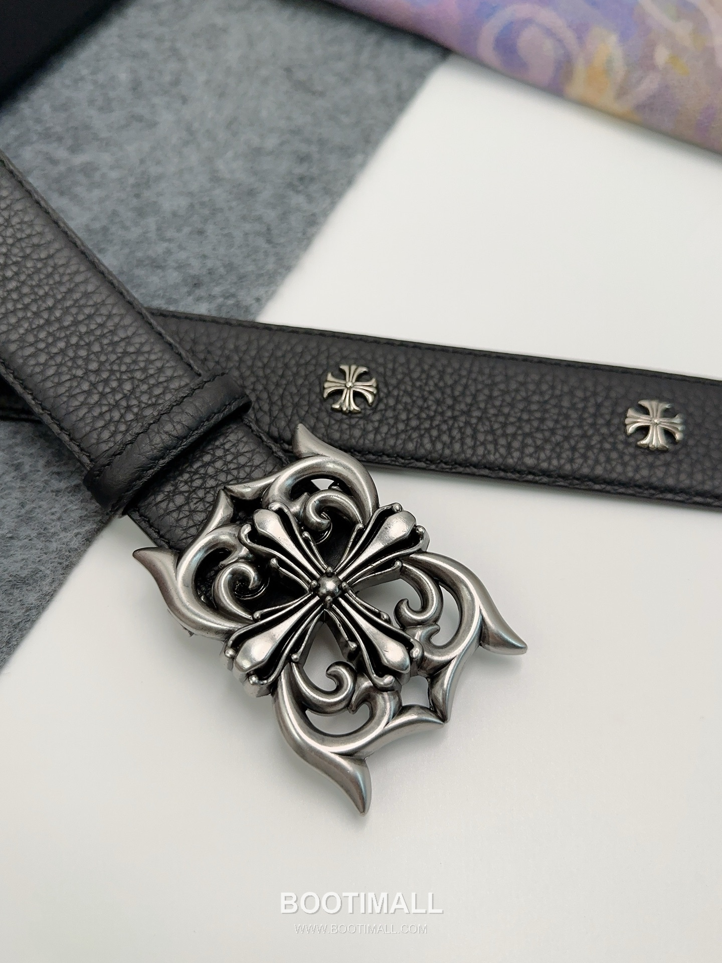 Chrome Hearts Calfskin Leather Belt with Logo Buckle Palladium 크롬하츠 카프스킨 레더 벨트 로고 버클 황동 베이스 팔라듐 피니시 3.8cm 5