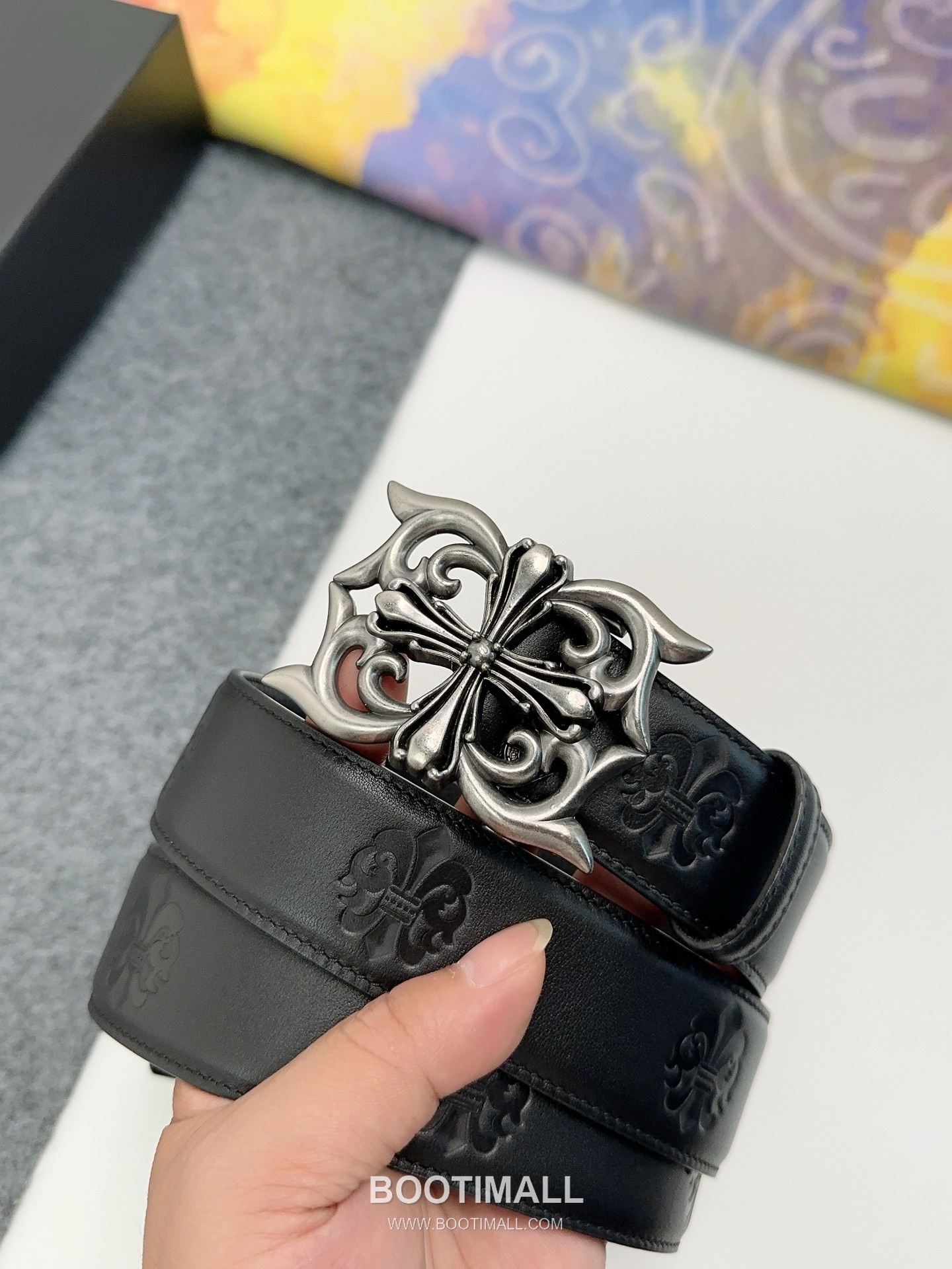 Chrome Hearts Calfskin Leather Belt with Logo Buckle Palladium 크롬하츠 카프스킨 레더 벨트 로고 버클 황동 베이스 팔라듐 피니시 3.8cm 1