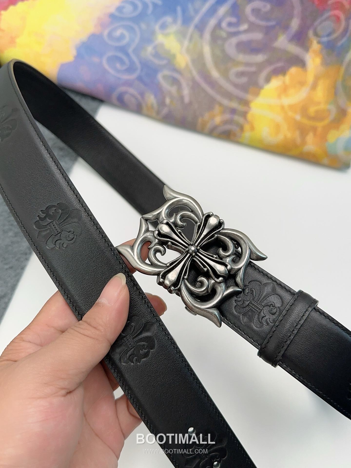 Chrome Hearts Calfskin Leather Belt with Logo Buckle Palladium 크롬하츠 카프스킨 레더 벨트 로고 버클 황동 베이스 팔라듐 피니시 3.8cm 2