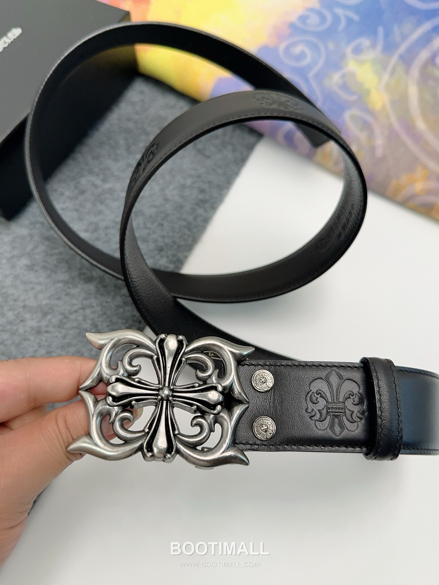 Chrome Hearts Calfskin Leather Belt with Logo Buckle Palladium 크롬하츠 카프스킨 레더 벨트 로고 버클 황동 베이스 팔라듐 피니시 3.8cm 3