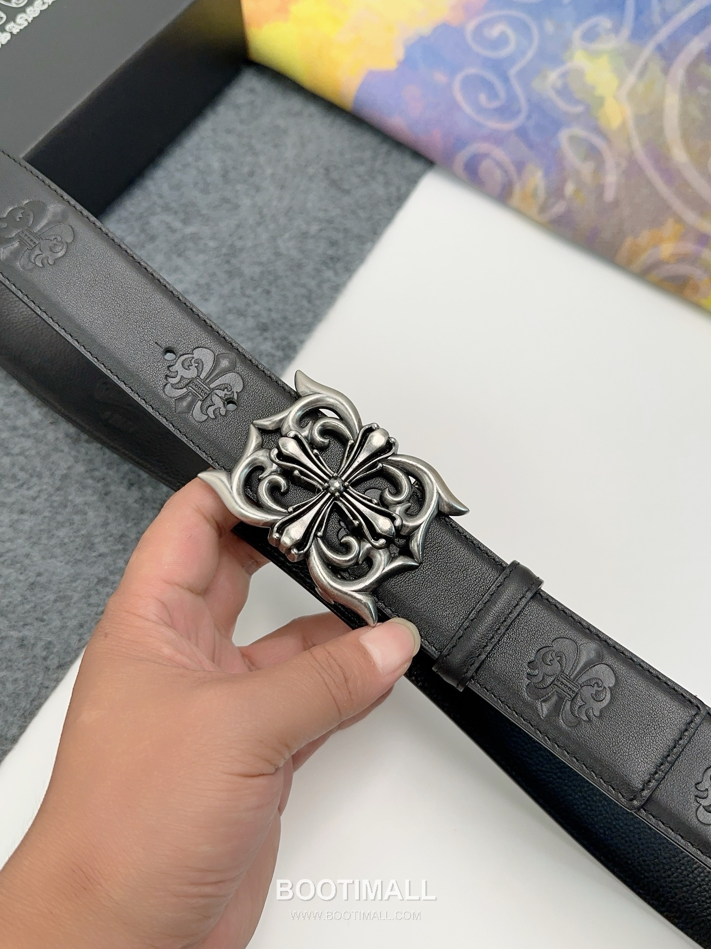 Chrome Hearts Calfskin Leather Belt with Logo Buckle Palladium 크롬하츠 카프스킨 레더 벨트 로고 버클 황동 베이스 팔라듐 피니시 3.8cm 4