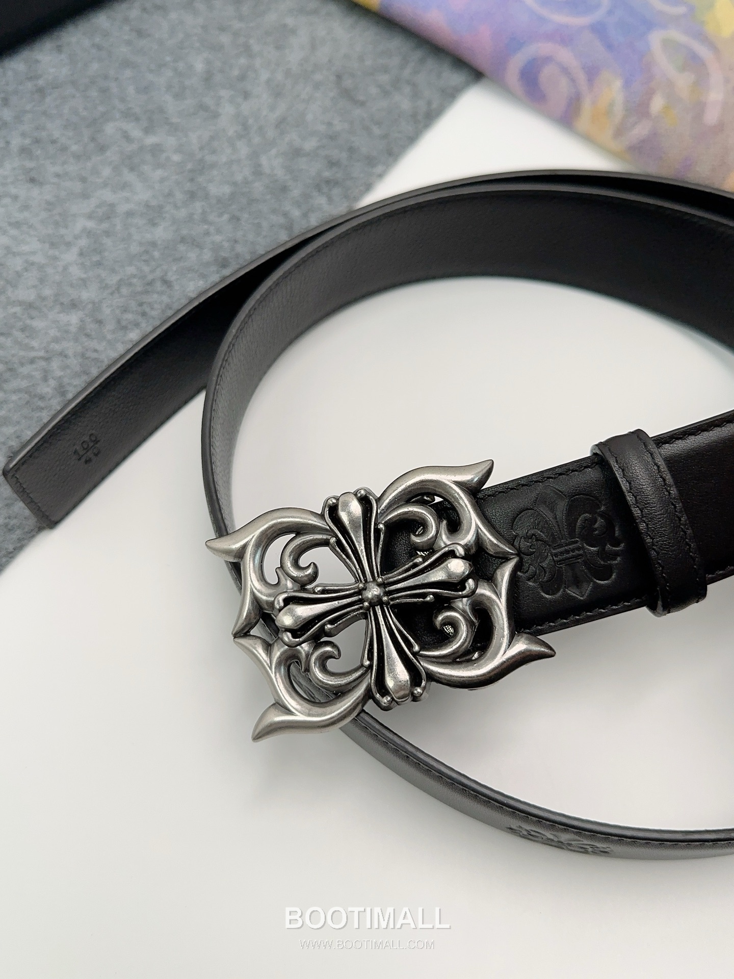 Chrome Hearts Calfskin Leather Belt with Logo Buckle Palladium 크롬하츠 카프스킨 레더 벨트 로고 버클 황동 베이스 팔라듐 피니시 3.8cm 6