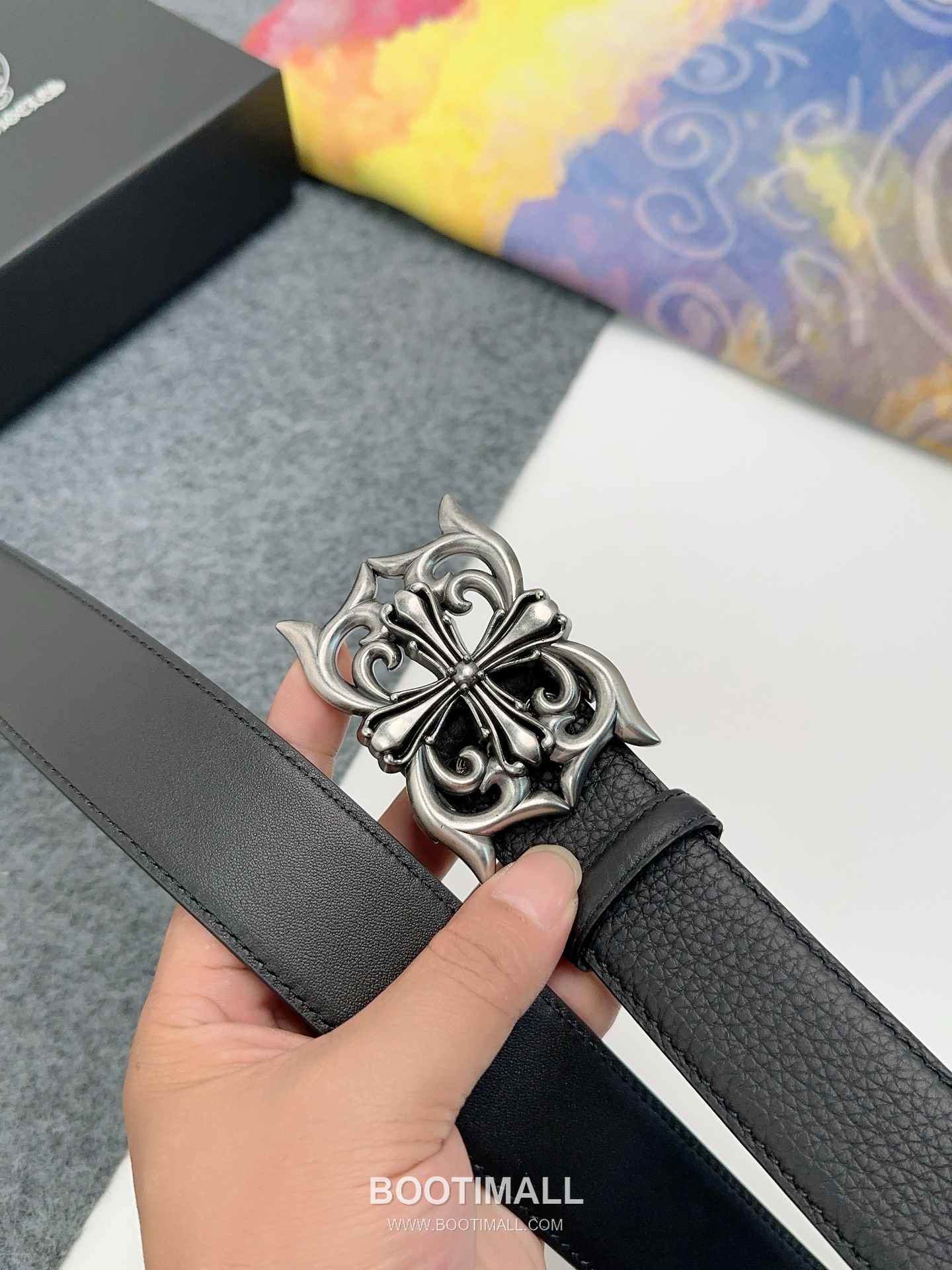 Chrome Hearts Calfskin Leather Belt with Logo Buckle Palladium 크롬하츠 카프스킨 레더 벨트 로고 버클 황동 베이스 팔라듐 피니시 3.8cm 2