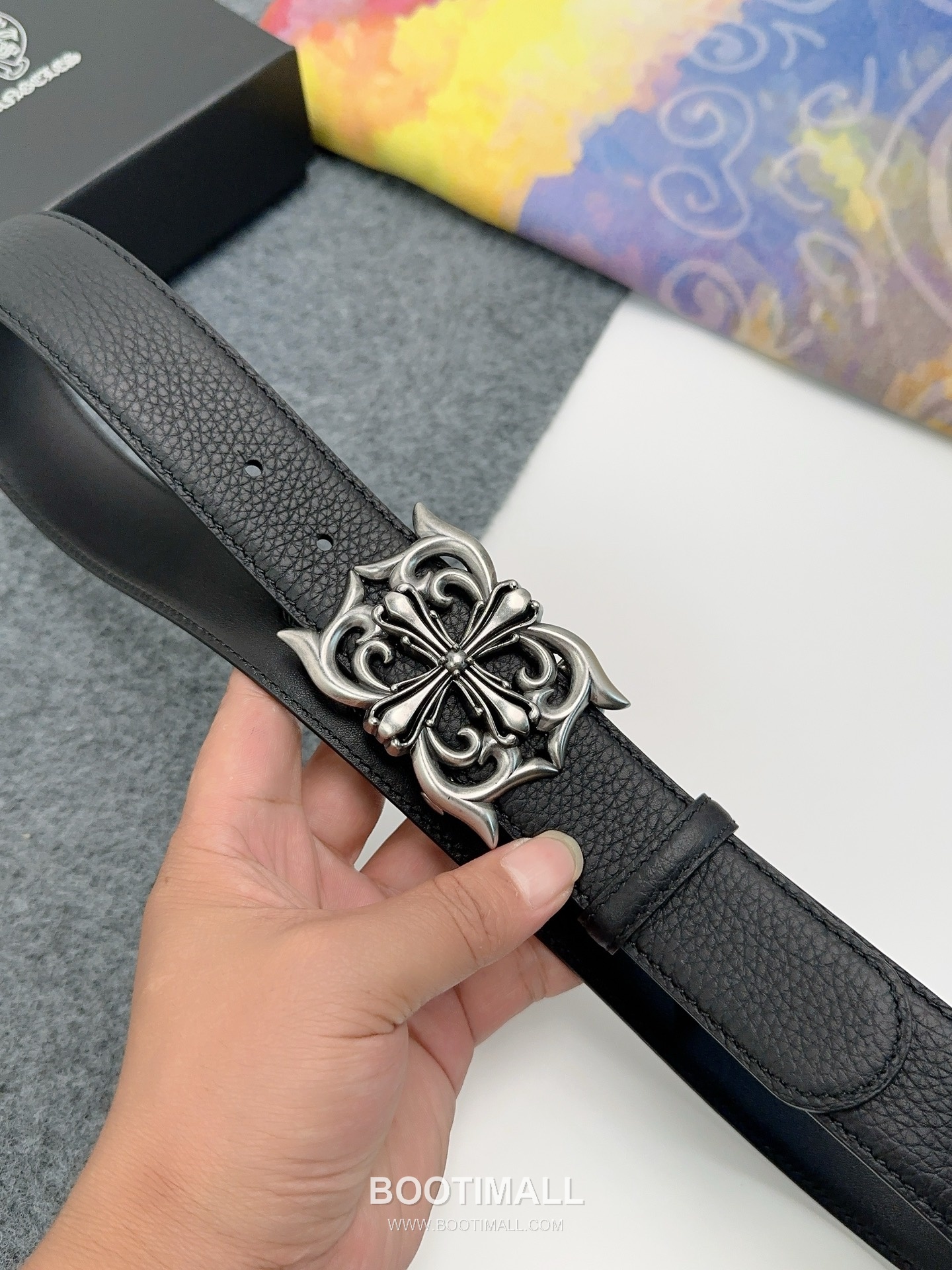 Chrome Hearts Calfskin Leather Belt with Logo Buckle Palladium 크롬하츠 카프스킨 레더 벨트 로고 버클 황동 베이스 팔라듐 피니시 3.8cm 4
