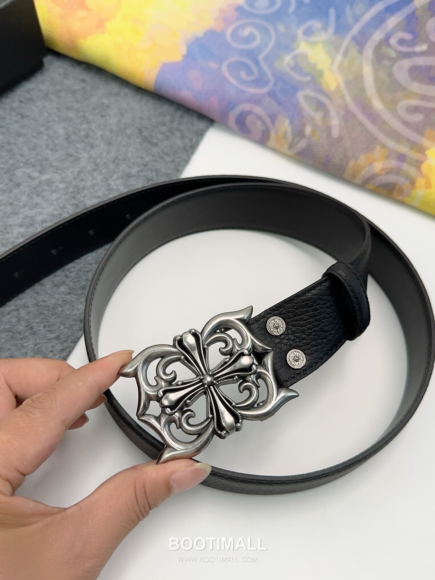 Chrome Hearts Calfskin Leather Belt with Logo Buckle Palladium 크롬하츠 카프스킨 레더 벨트 로고 버클 황동 베이스 팔라듐 피니시 3.8cm 6