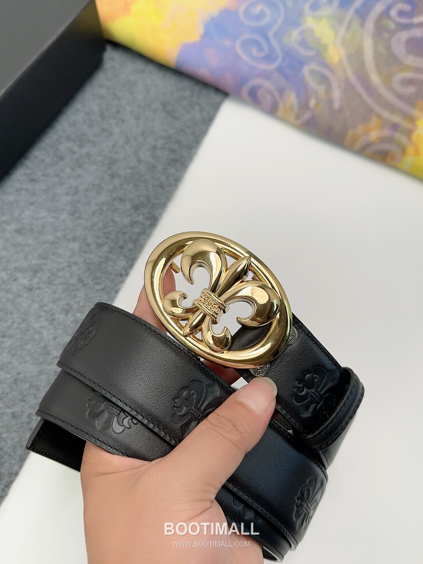 Chrome Hearts Calfskin Leather Belt with Logo Buckle Palladium 크롬하츠 카프스킨 레더 벨트 로고 버클 황동 베이스 팔라듐 피니시 3.8cm 1