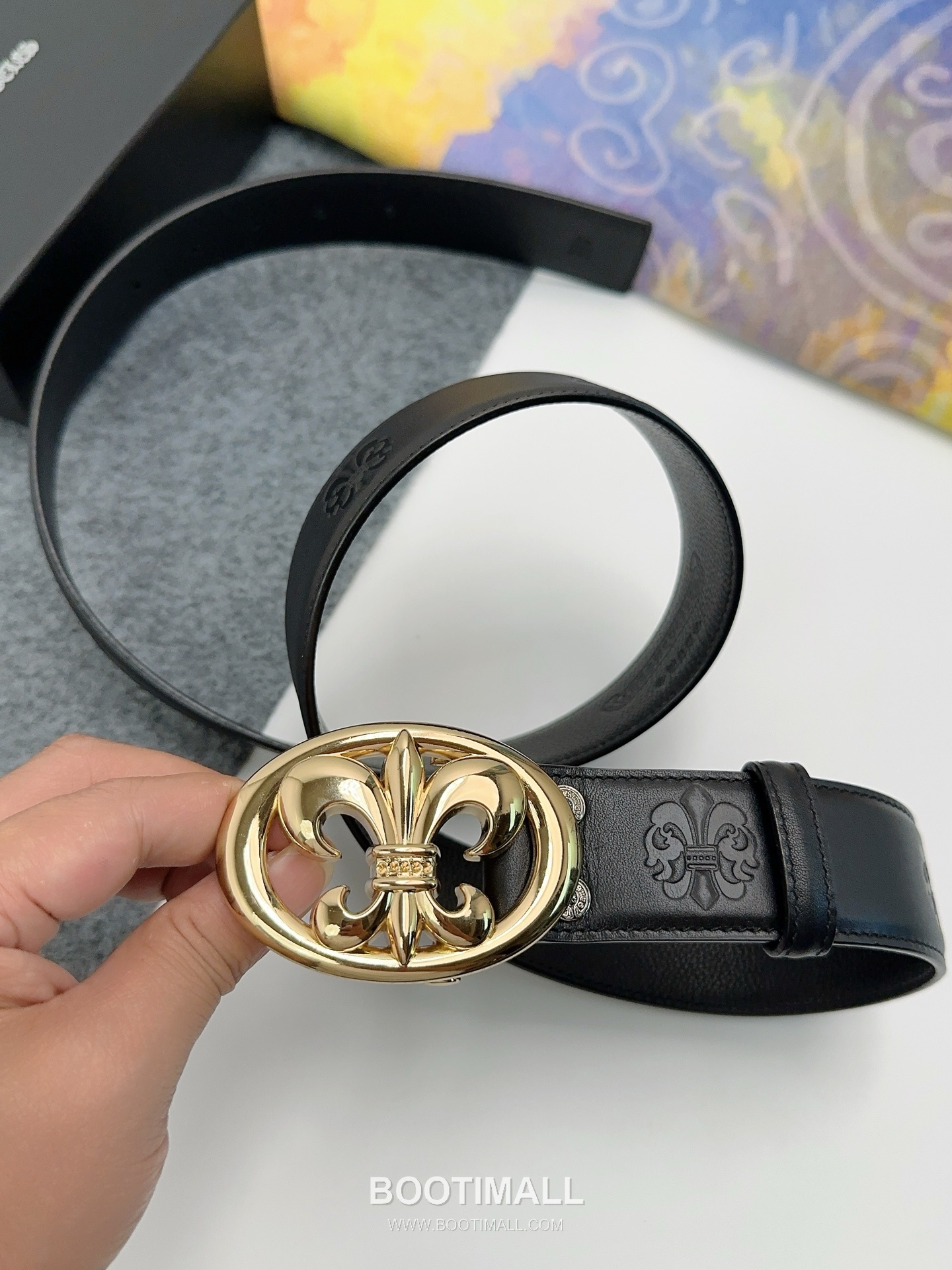 Chrome Hearts Calfskin Leather Belt with Logo Buckle Palladium 크롬하츠 카프스킨 레더 벨트 로고 버클 황동 베이스 팔라듐 피니시 3.8cm 3