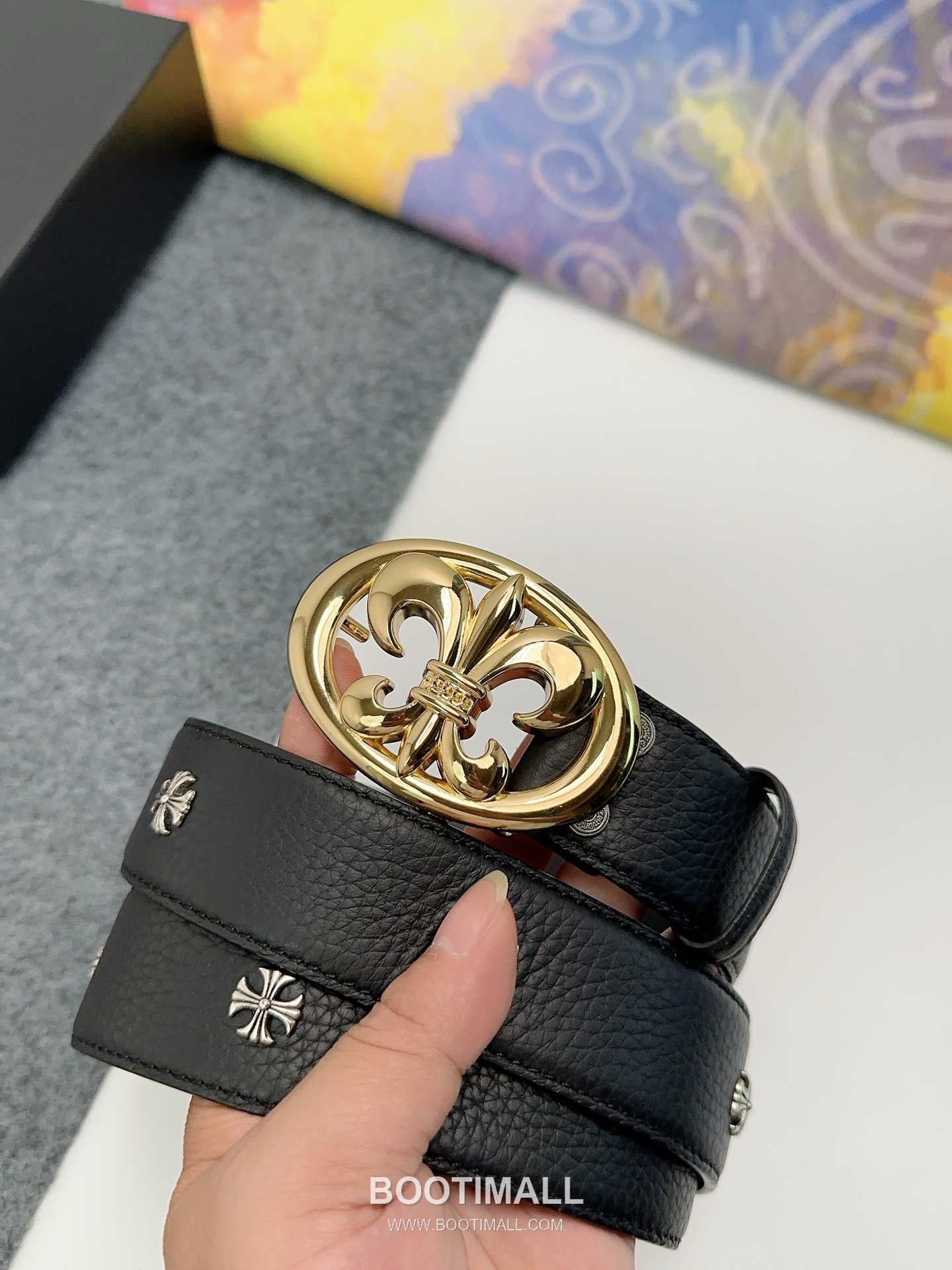 Chrome Hearts Calfskin Leather Belt with Logo Buckle Palladium 크롬하츠 카프스킨 레더 벨트 로고 버클 황동 베이스 팔라듐 피니시 3.8cm 1