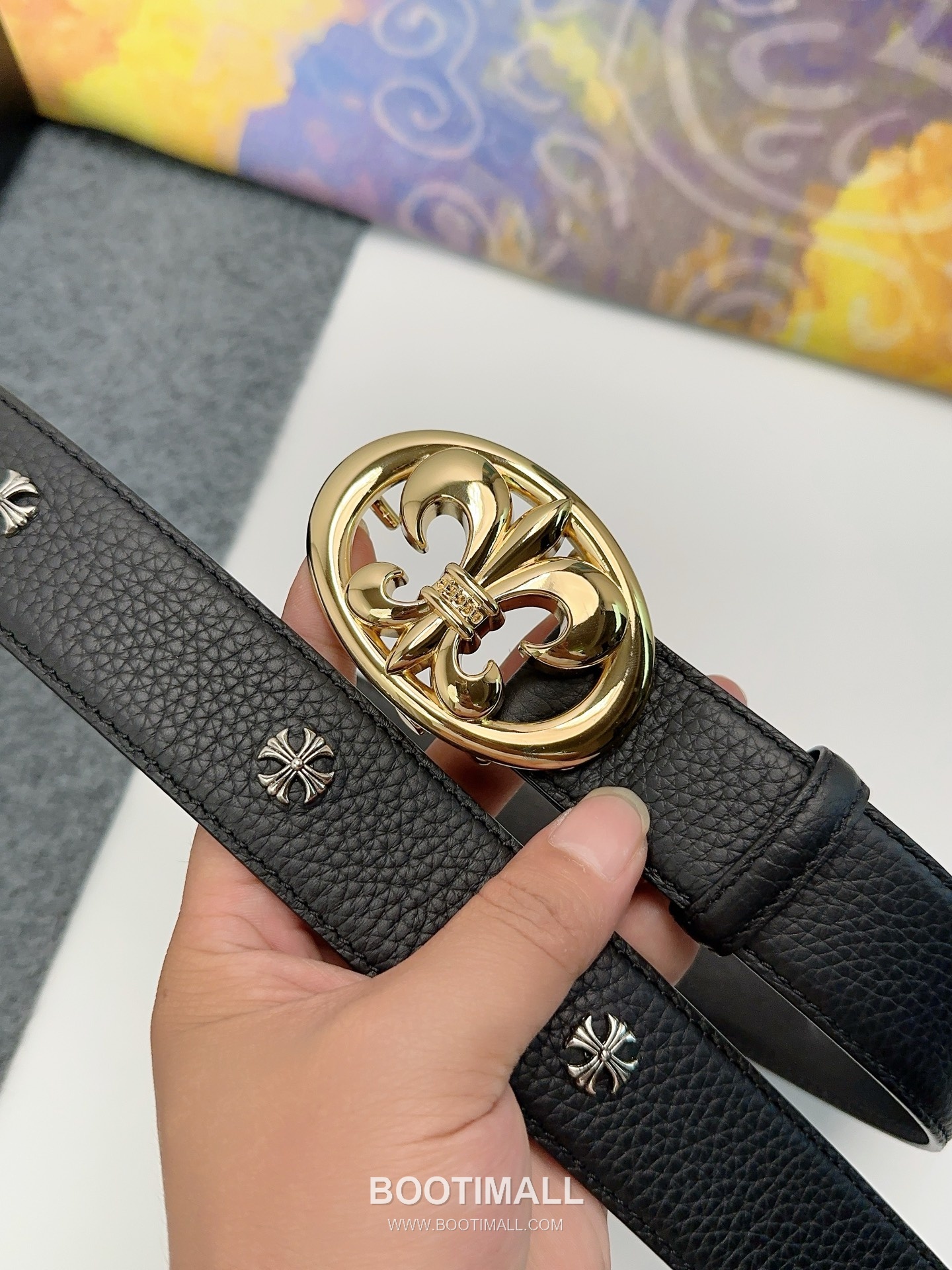 Chrome Hearts Calfskin Leather Belt with Logo Buckle Palladium 크롬하츠 카프스킨 레더 벨트 로고 버클 황동 베이스 팔라듐 피니시 3.8cm 2