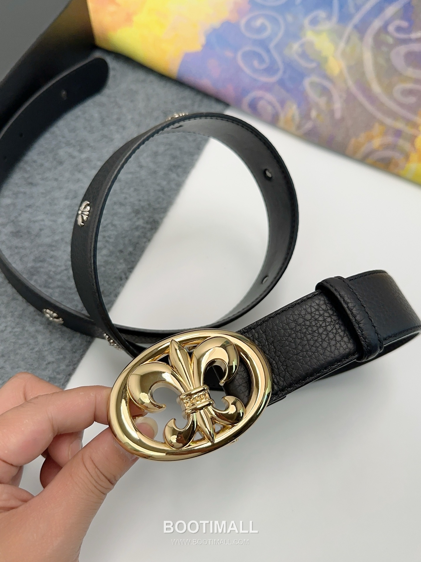 Chrome Hearts Calfskin Leather Belt with Logo Buckle Palladium 크롬하츠 카프스킨 레더 벨트 로고 버클 황동 베이스 팔라듐 피니시 3.8cm 3