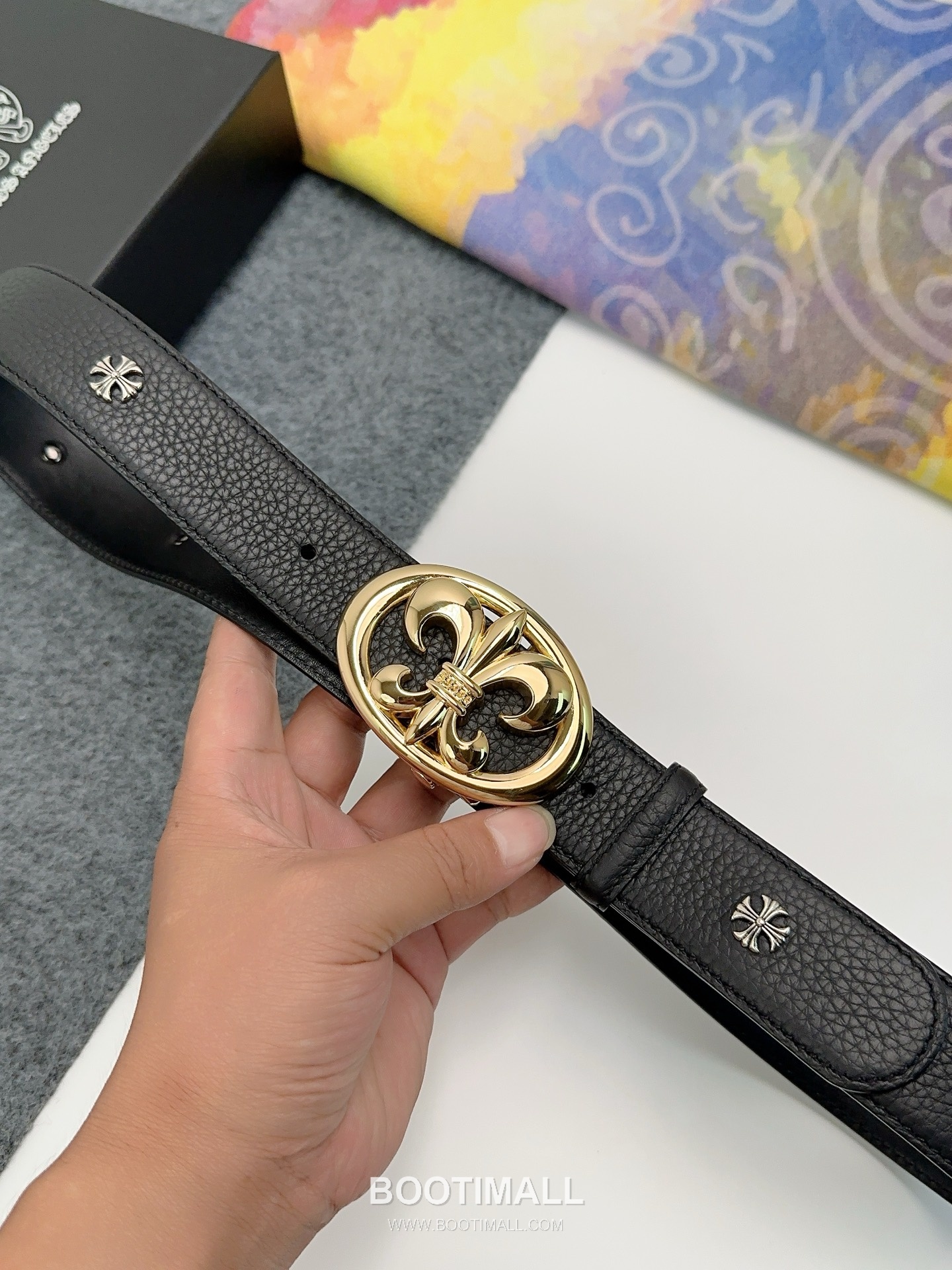 Chrome Hearts Calfskin Leather Belt with Logo Buckle Palladium 크롬하츠 카프스킨 레더 벨트 로고 버클 황동 베이스 팔라듐 피니시 3.8cm 4