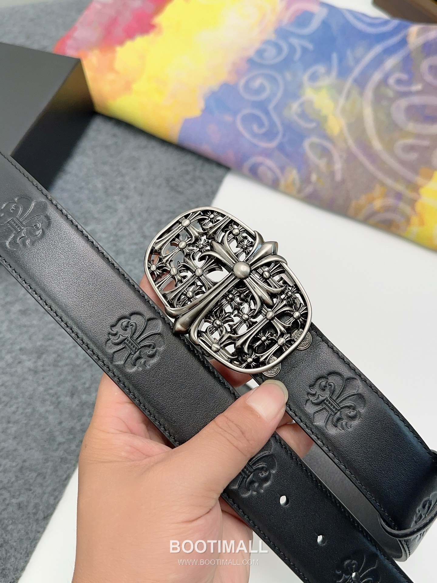 Chrome Hearts Calfskin Leather Belt with Logo Buckle Palladium 크롬하츠 카프스킨 레더 벨트 로고 버클 황동 베이스 팔라듐 피니시 3.8cm 2