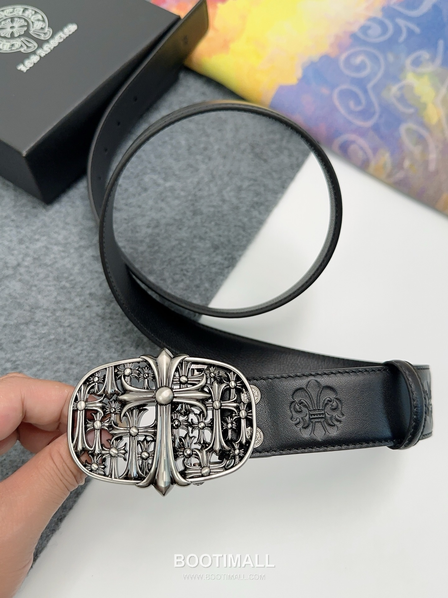 Chrome Hearts Calfskin Leather Belt with Logo Buckle Palladium 크롬하츠 카프스킨 레더 벨트 로고 버클 황동 베이스 팔라듐 피니시 3.8cm 3