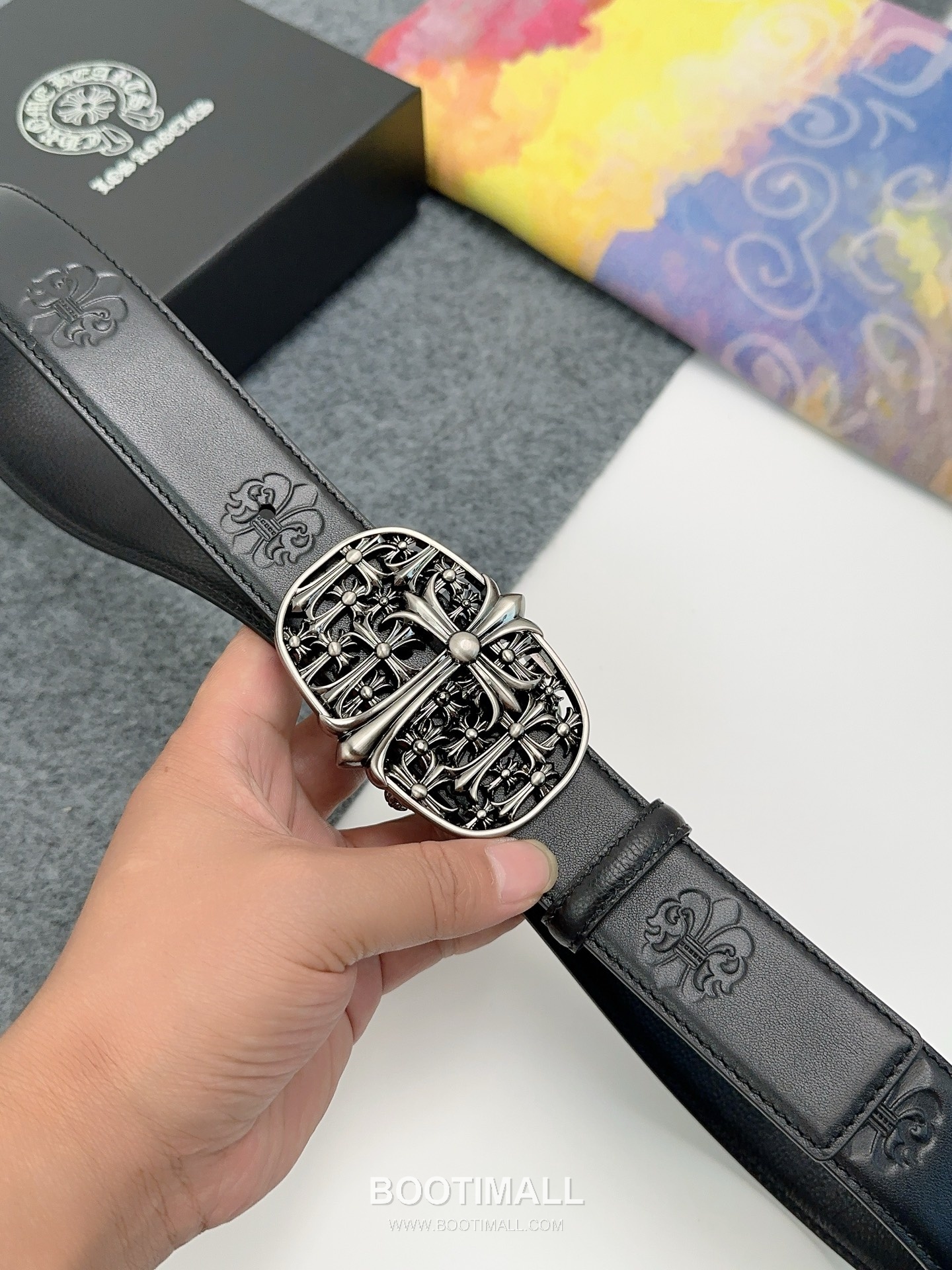 Chrome Hearts Calfskin Leather Belt with Logo Buckle Palladium 크롬하츠 카프스킨 레더 벨트 로고 버클 황동 베이스 팔라듐 피니시 3.8cm 4