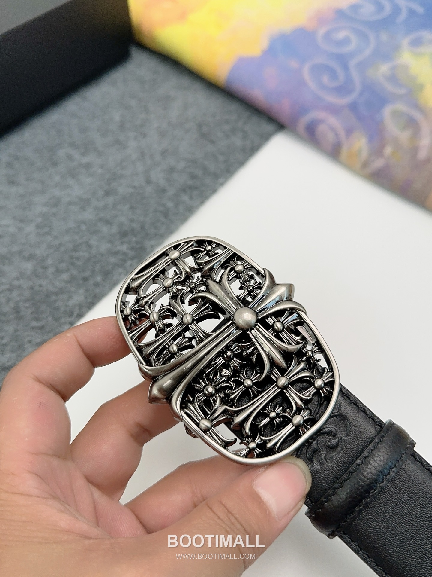 Chrome Hearts Calfskin Leather Belt with Logo Buckle Palladium 크롬하츠 카프스킨 레더 벨트 로고 버클 황동 베이스 팔라듐 피니시 3.8cm 5