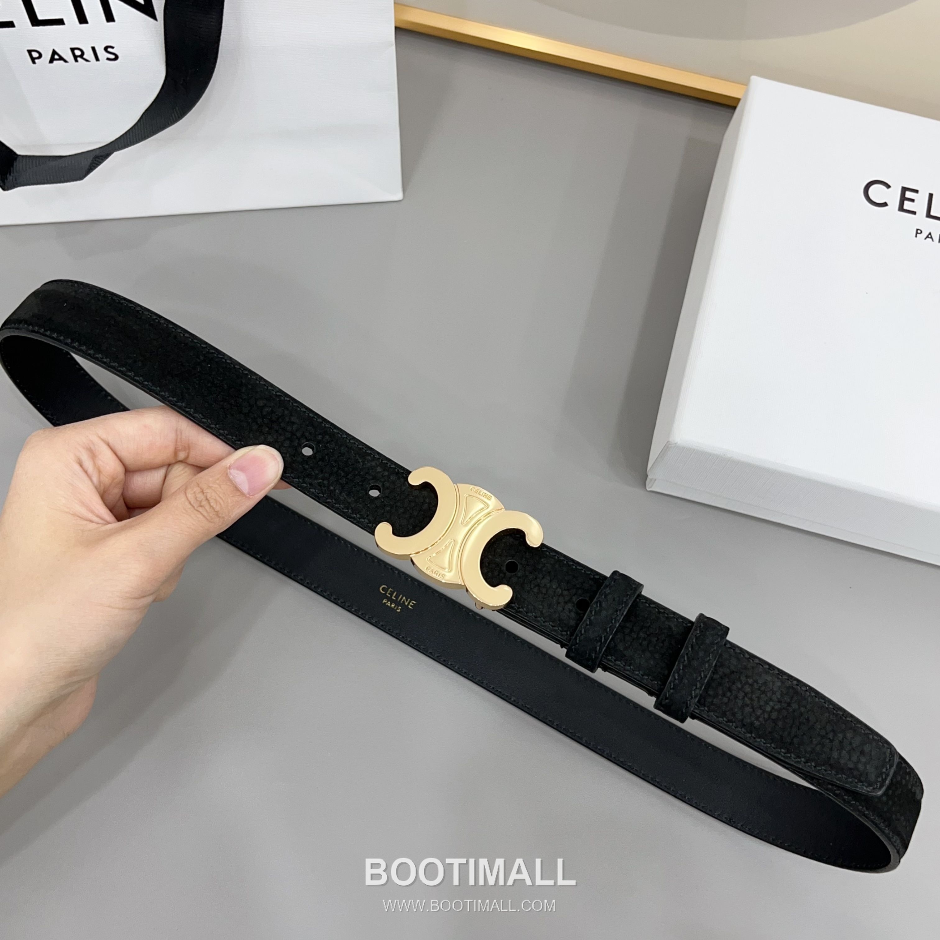 Celine Triomphe Suede Leather Belt with Triomphe Buckle Gold-Plated 셀린느 트리옹프 스웨이드 레더 벨트 트리옹프 버클 황동 베이스 금도금 2.5cm 1