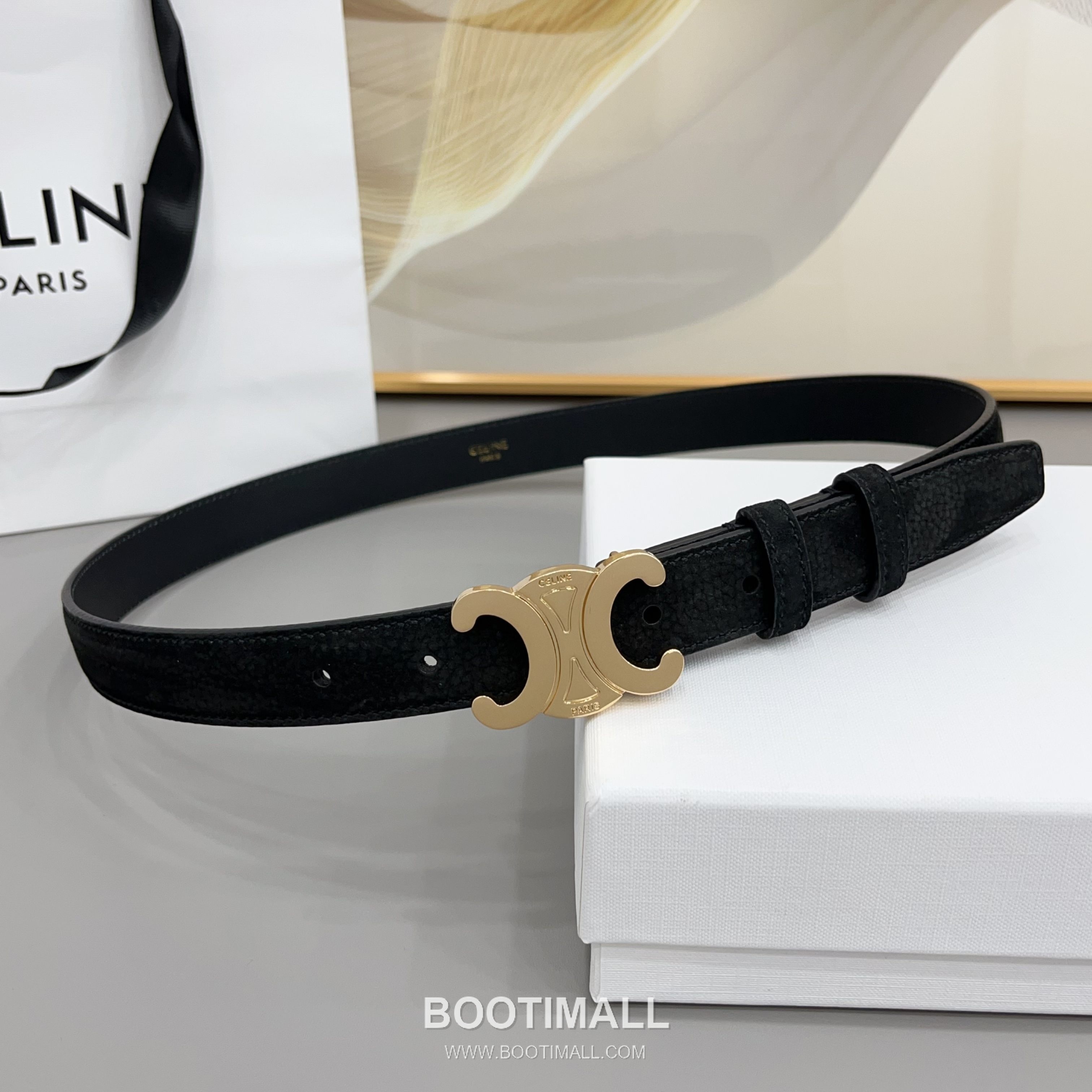 Celine Triomphe Suede Leather Belt with Triomphe Buckle Gold-Plated 셀린느 트리옹프 스웨이드 레더 벨트 트리옹프 버클 황동 베이스 금도금 2.5cm 2