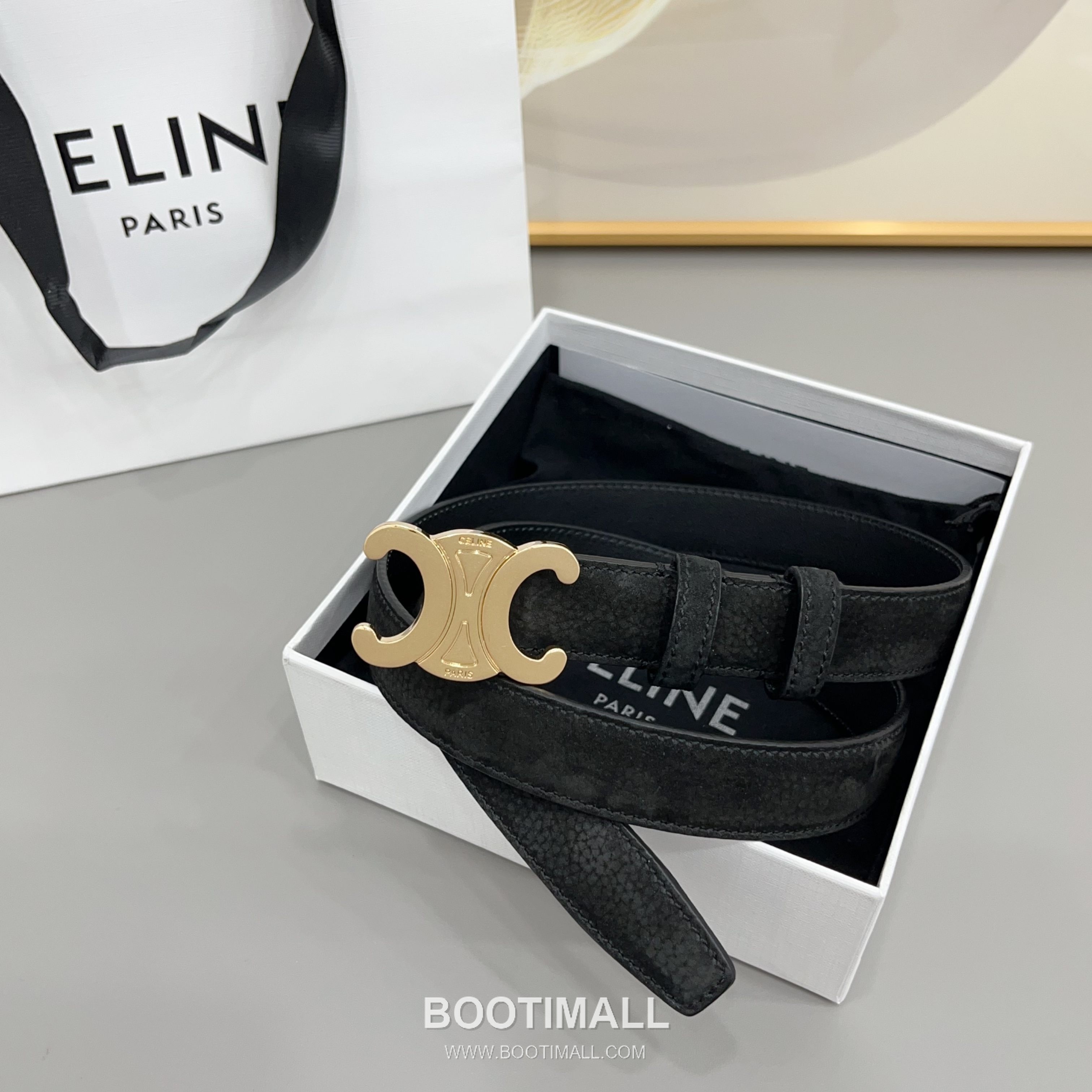 Celine Triomphe Suede Leather Belt with Triomphe Buckle Gold-Plated 셀린느 트리옹프 스웨이드 레더 벨트 트리옹프 버클 황동 베이스 금도금 2.5cm 3