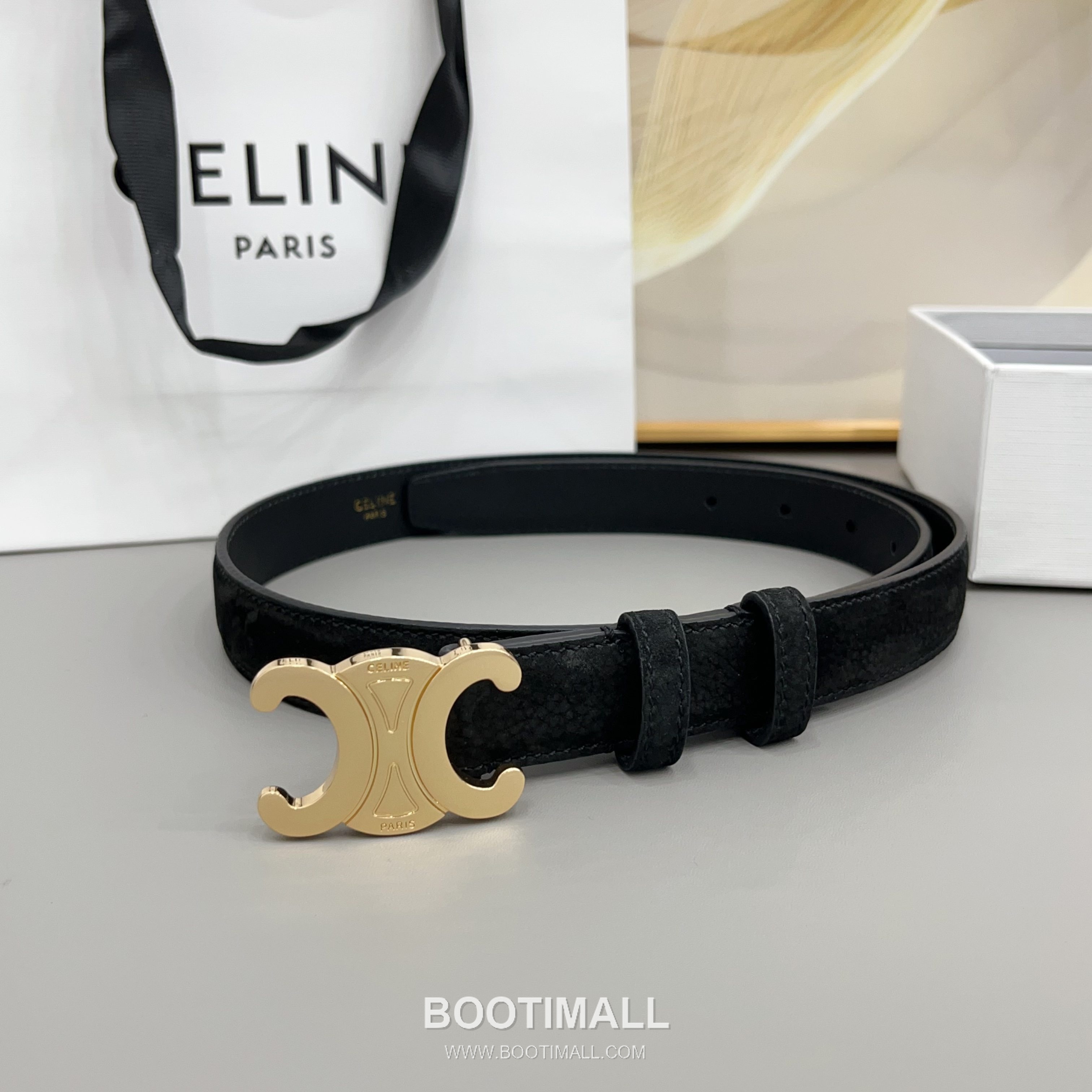 Celine Triomphe Suede Leather Belt with Triomphe Buckle Gold-Plated 셀린느 트리옹프 스웨이드 레더 벨트 트리옹프 버클 황동 베이스 금도금 2.5cm 4