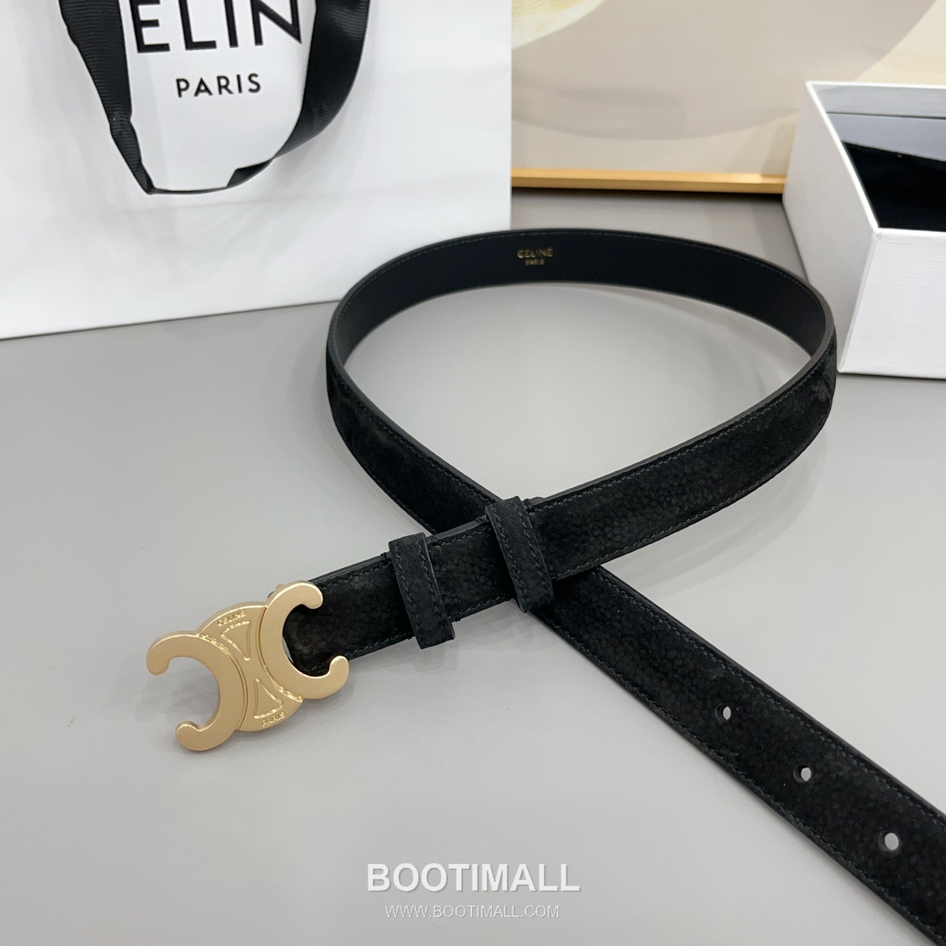 Celine Triomphe Suede Leather Belt with Triomphe Buckle Gold-Plated 셀린느 트리옹프 스웨이드 레더 벨트 트리옹프 버클 황동 베이스 금도금 2.5cm 5