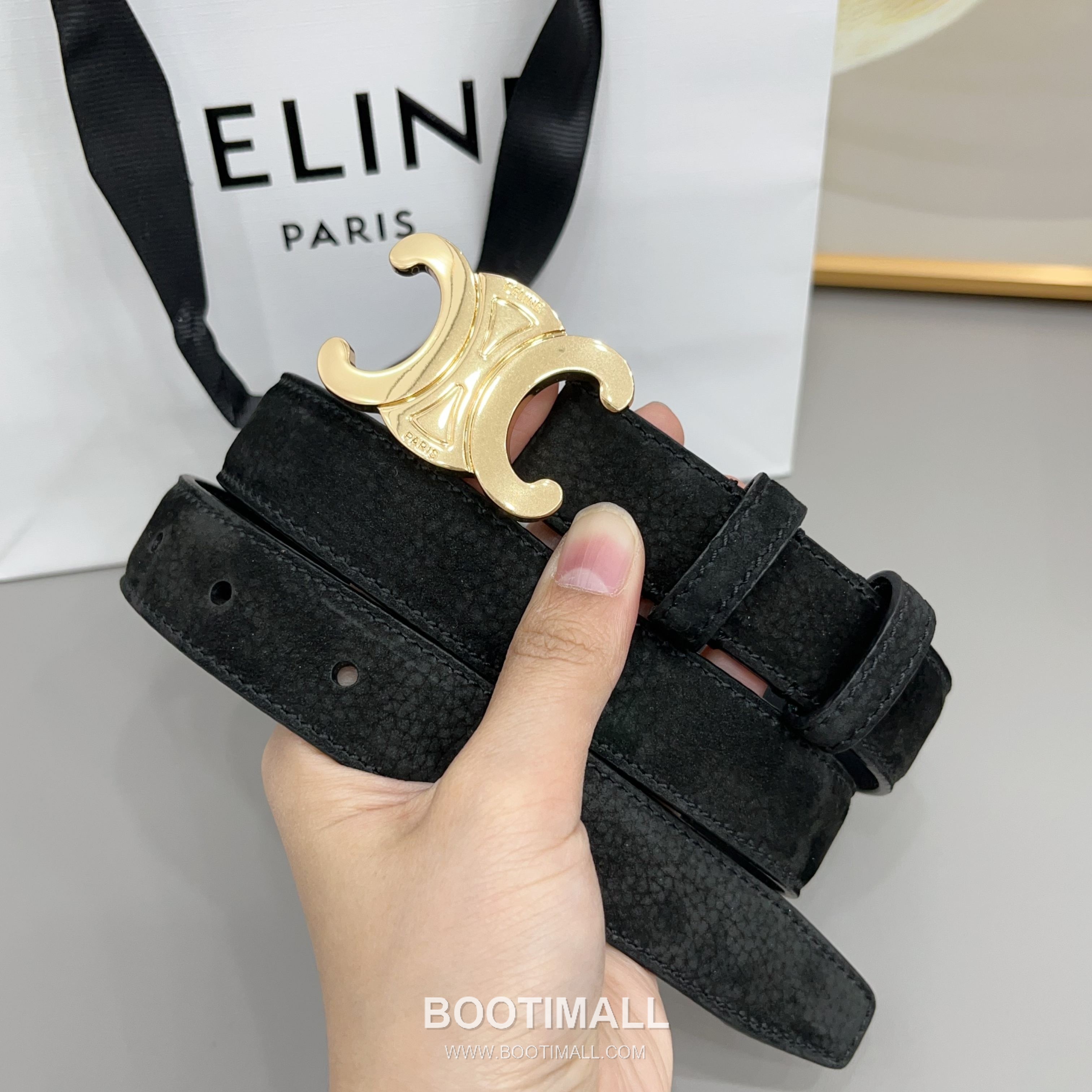 Celine Triomphe Suede Leather Belt with Triomphe Buckle Gold-Plated 셀린느 트리옹프 스웨이드 레더 벨트 트리옹프 버클 황동 베이스 금도금 2.5cm 6