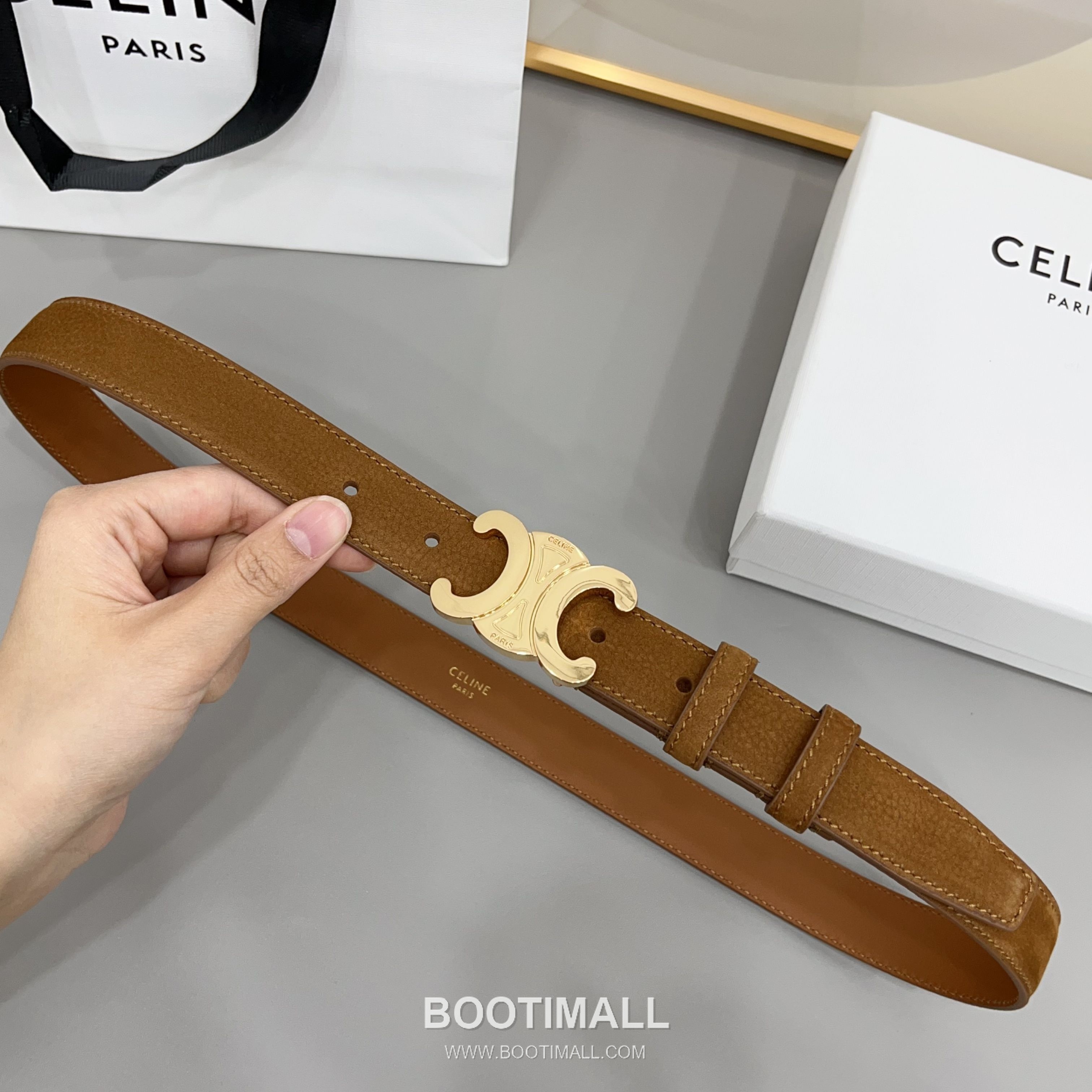 Celine Triomphe Suede Leather Belt with Triomphe Buckle Gold-Plated 셀린느 트리옹프 스웨이드 레더 벨트 트리옹프 버클 황동 베이스 금도금 2.5cm 1