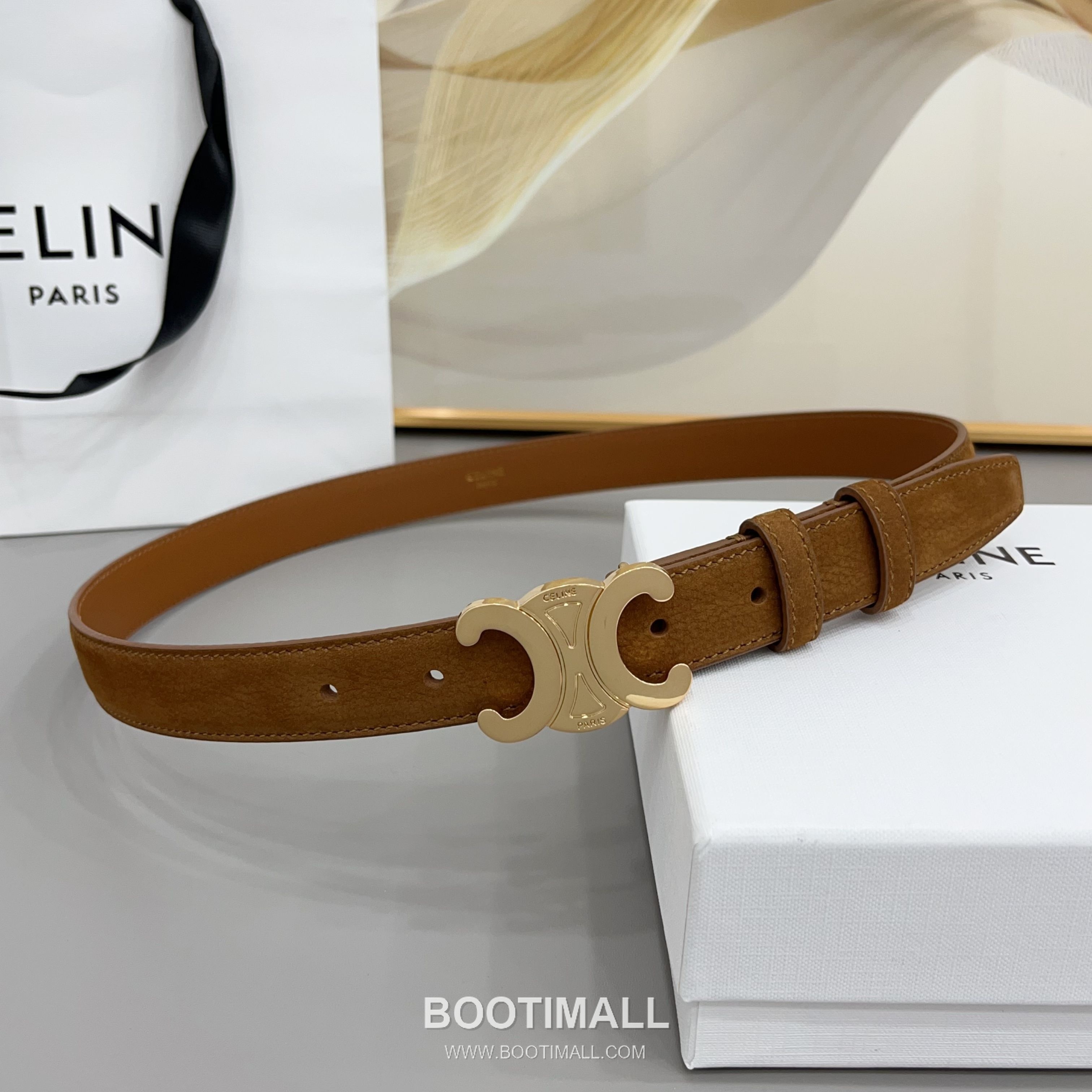 Celine Triomphe Suede Leather Belt with Triomphe Buckle Gold-Plated 셀린느 트리옹프 스웨이드 레더 벨트 트리옹프 버클 황동 베이스 금도금 2.5cm 2