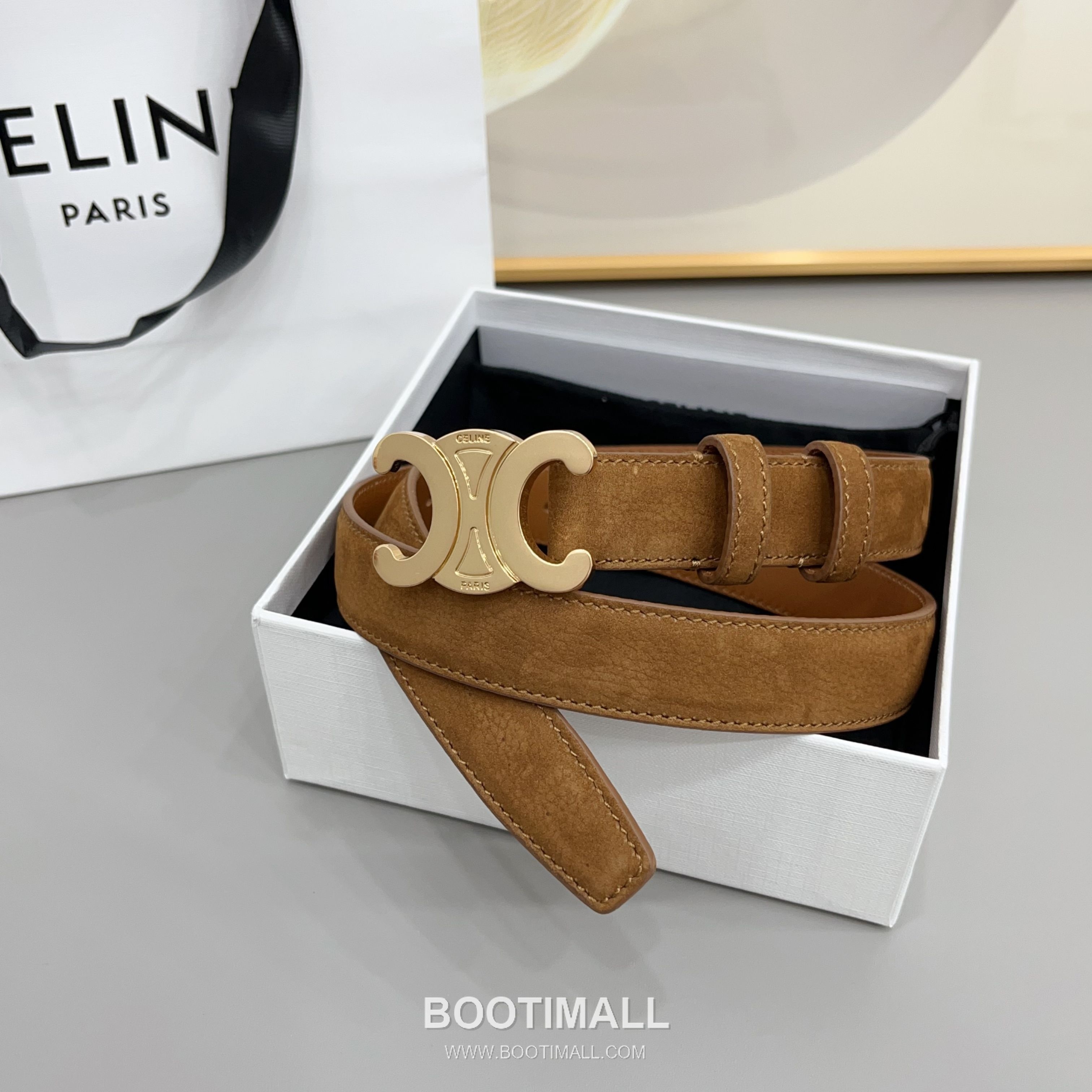 Celine Triomphe Suede Leather Belt with Triomphe Buckle Gold-Plated 셀린느 트리옹프 스웨이드 레더 벨트 트리옹프 버클 황동 베이스 금도금 2.5cm 3