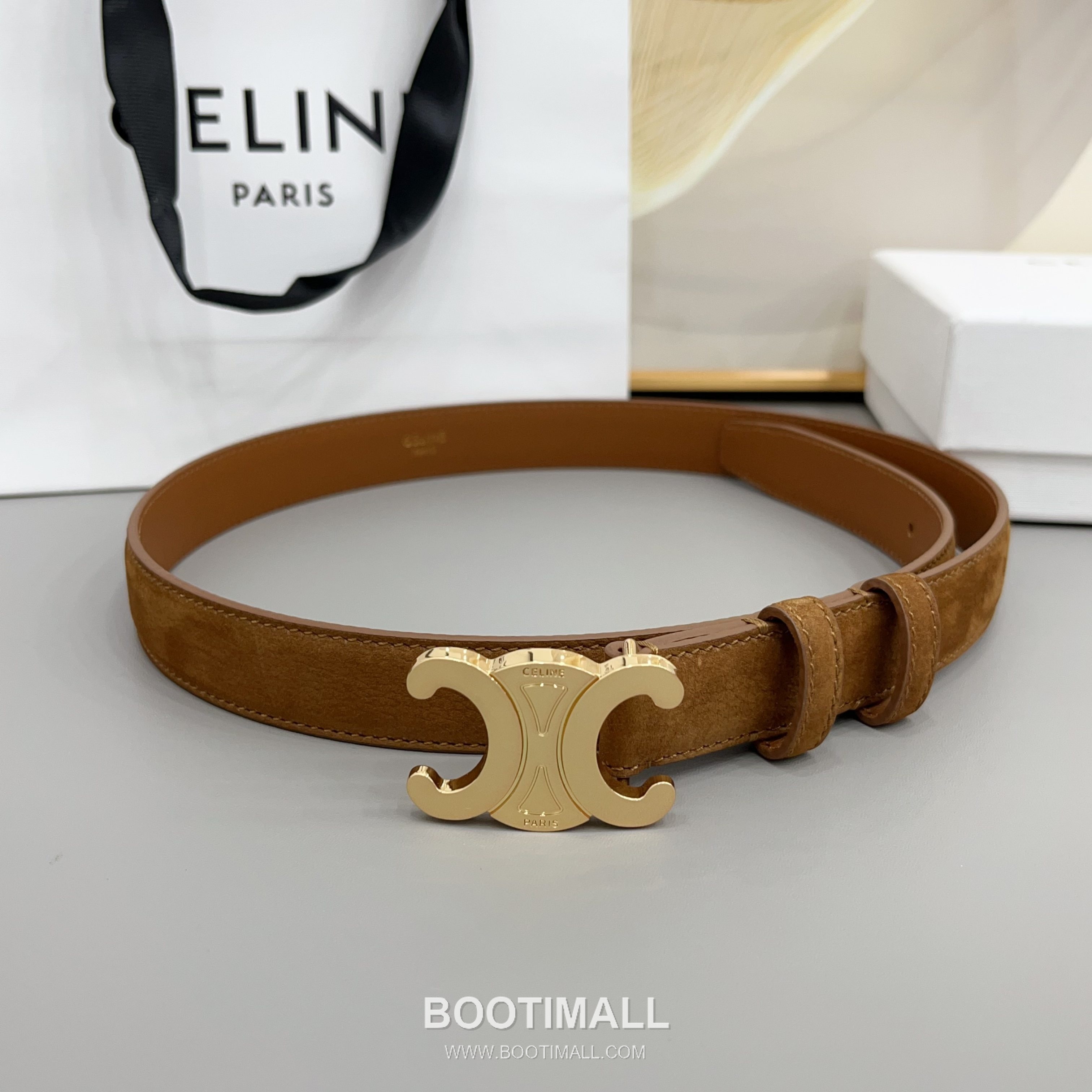 Celine Triomphe Suede Leather Belt with Triomphe Buckle Gold-Plated 셀린느 트리옹프 스웨이드 레더 벨트 트리옹프 버클 황동 베이스 금도금 2.5cm 4
