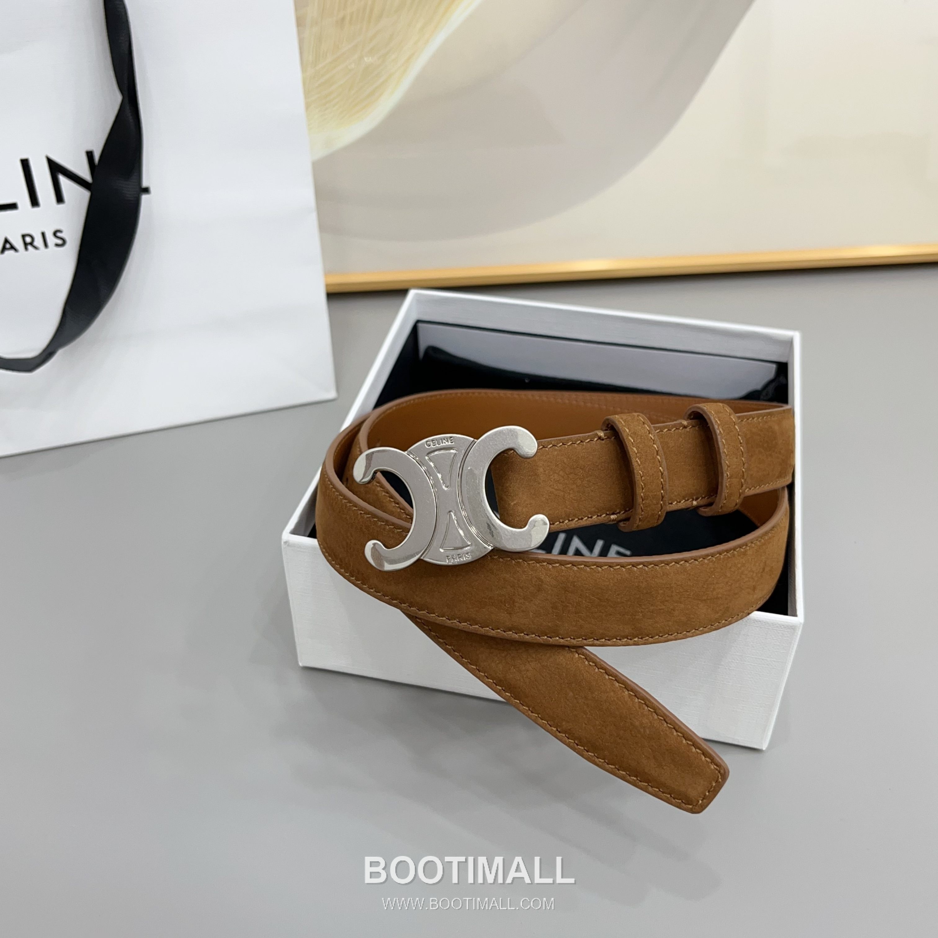 Celine Triomphe Suede Leather Belt with Triomphe Buckle Gold-Plated 셀린느 트리옹프 스웨이드 레더 벨트 트리옹프 버클 황동 베이스 금도금 2.5cm 3