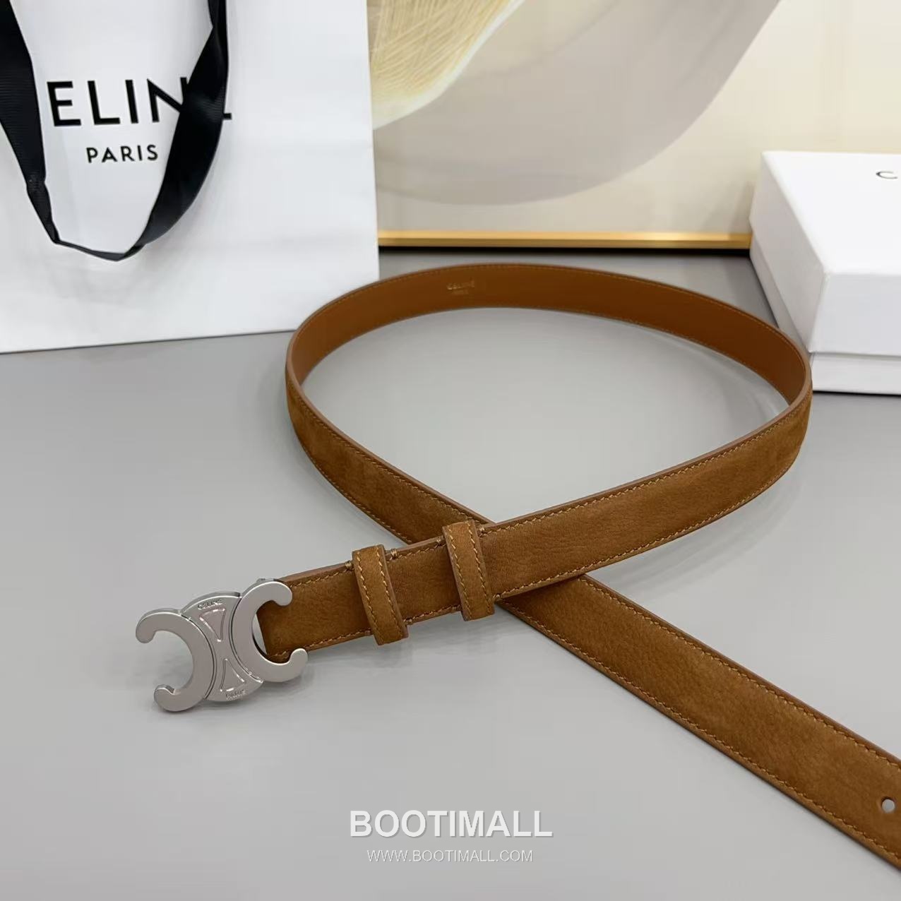 Celine Triomphe Suede Leather Belt with Triomphe Buckle Gold-Plated 셀린느 트리옹프 스웨이드 레더 벨트 트리옹프 버클 황동 베이스 금도금 2.5cm 5