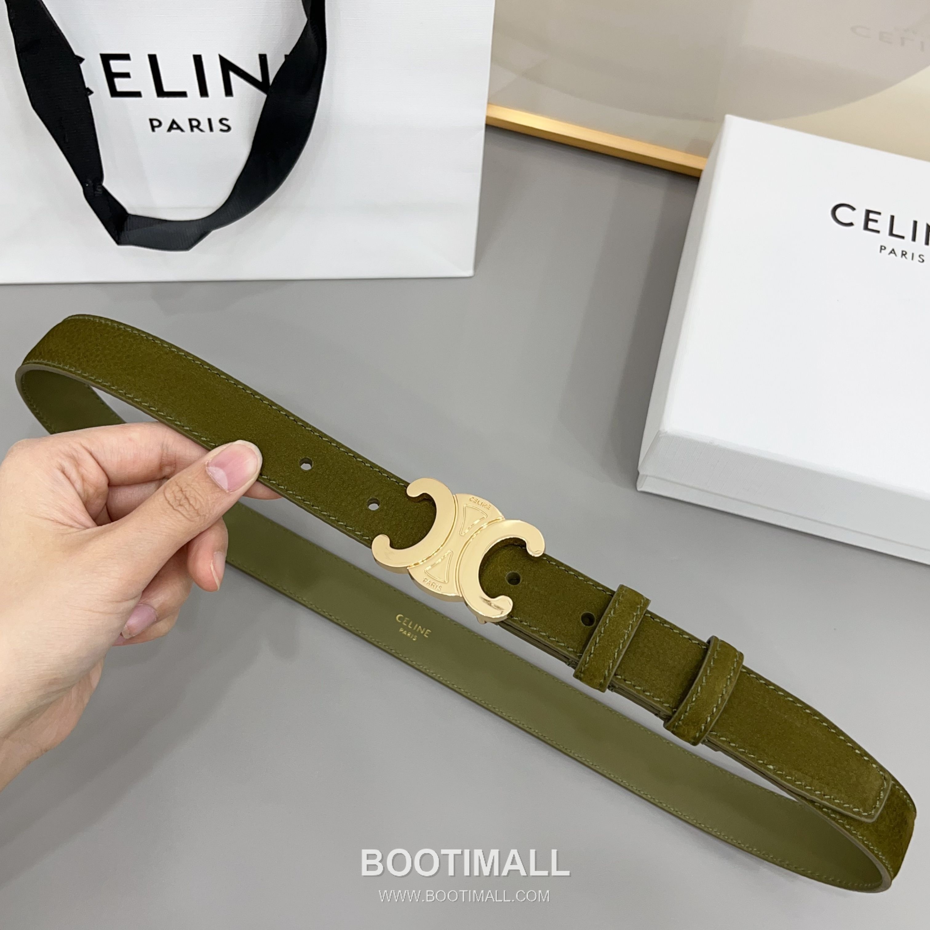 Celine Triomphe Suede Leather Belt with Triomphe Buckle Gold-Plated 셀린느 트리옹프 스웨이드 레더 벨트 트리옹프 버클 황동 베이스 금도금 2.5cm 1