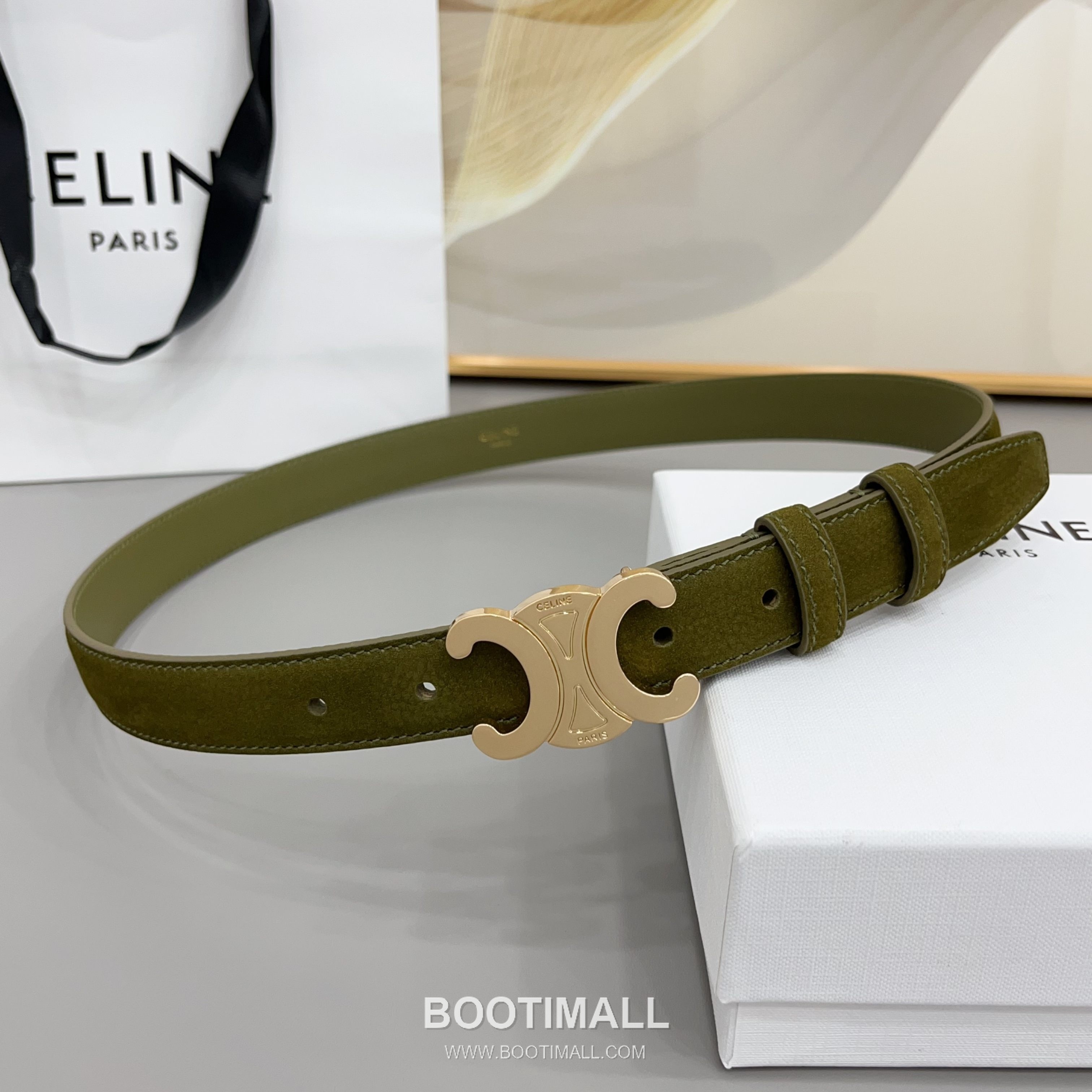 Celine Triomphe Suede Leather Belt with Triomphe Buckle Gold-Plated 셀린느 트리옹프 스웨이드 레더 벨트 트리옹프 버클 황동 베이스 금도금 2.5cm 2