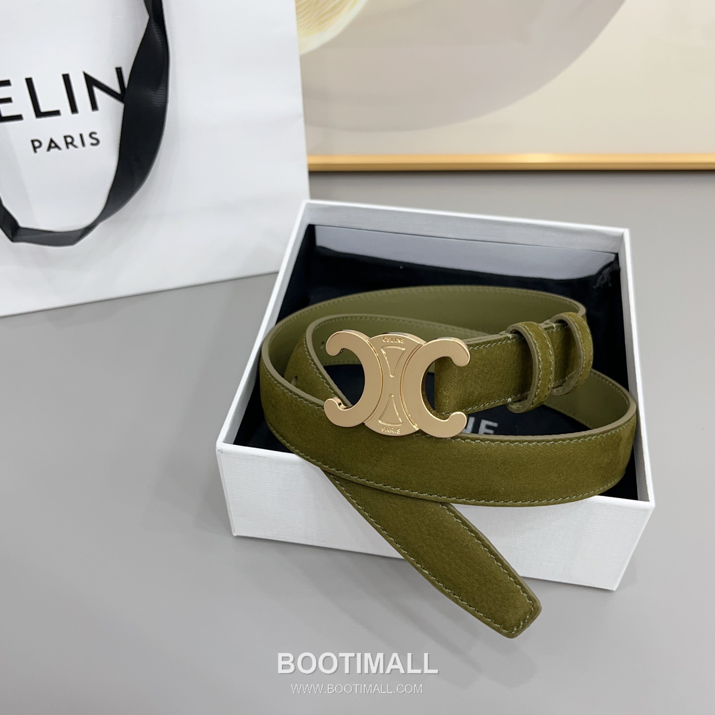 Celine Triomphe Suede Leather Belt with Triomphe Buckle Gold-Plated 셀린느 트리옹프 스웨이드 레더 벨트 트리옹프 버클 황동 베이스 금도금 2.5cm 3