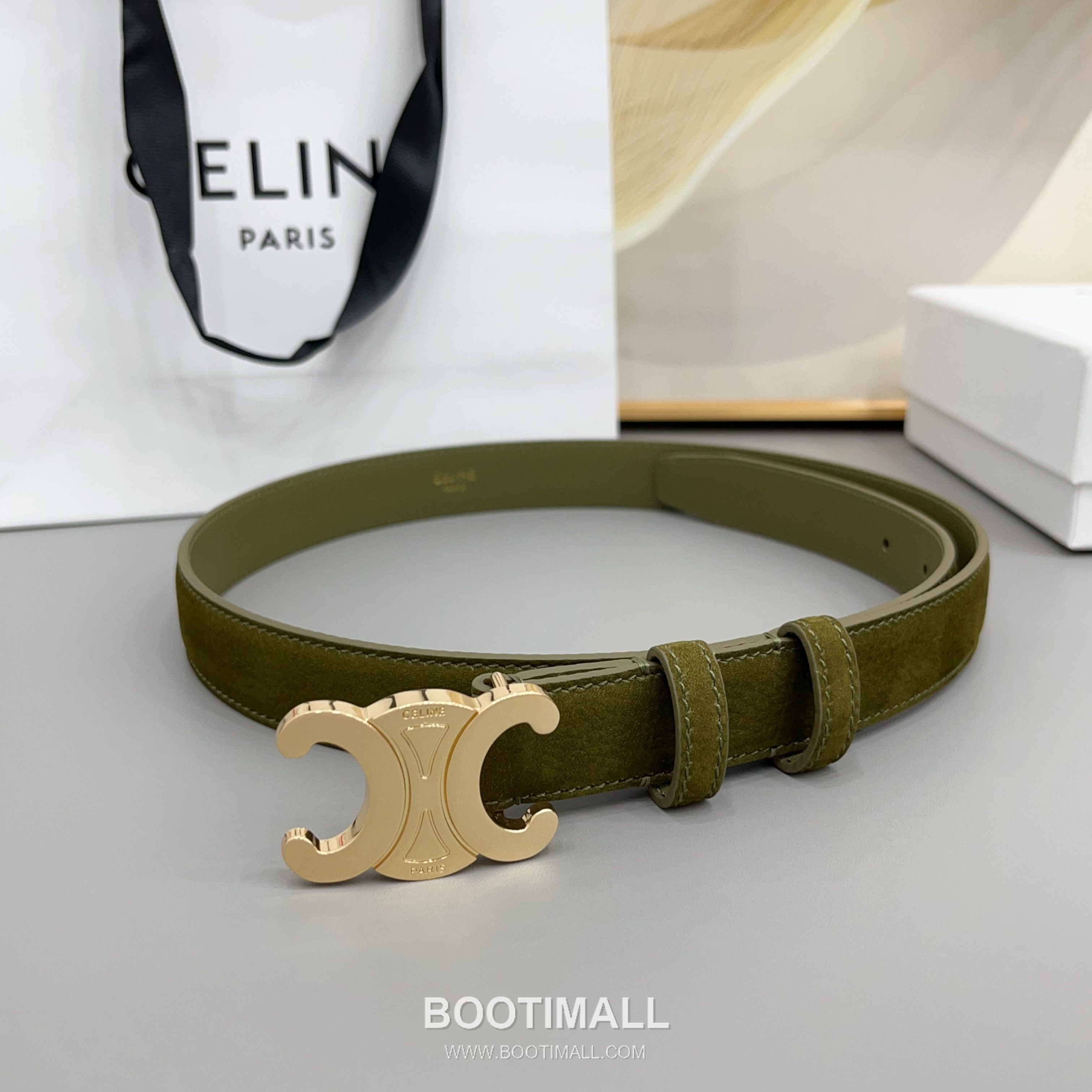Celine Triomphe Suede Leather Belt with Triomphe Buckle Gold-Plated 셀린느 트리옹프 스웨이드 레더 벨트 트리옹프 버클 황동 베이스 금도금 2.5cm 4