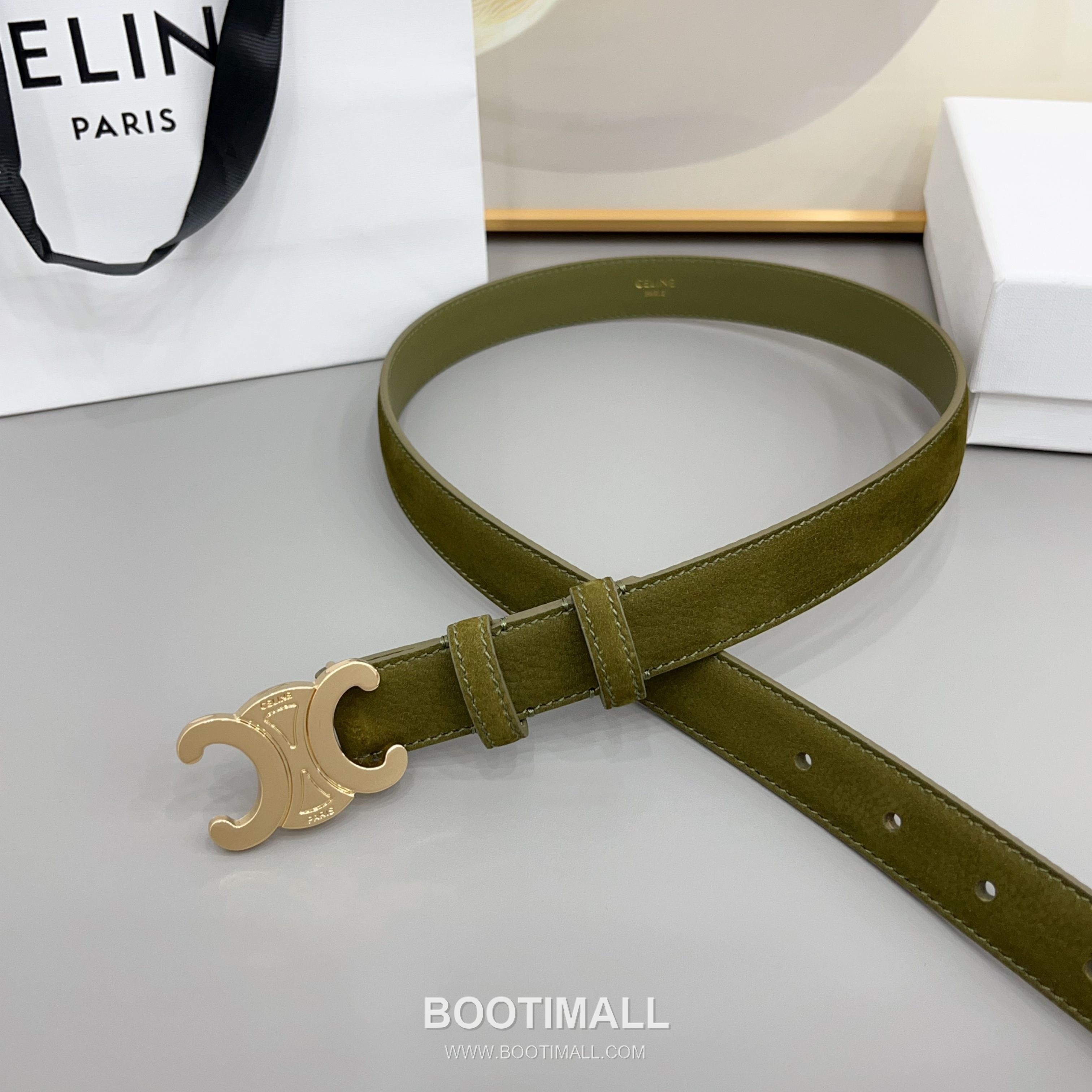 Celine Triomphe Suede Leather Belt with Triomphe Buckle Gold-Plated 셀린느 트리옹프 스웨이드 레더 벨트 트리옹프 버클 황동 베이스 금도금 2.5cm 5