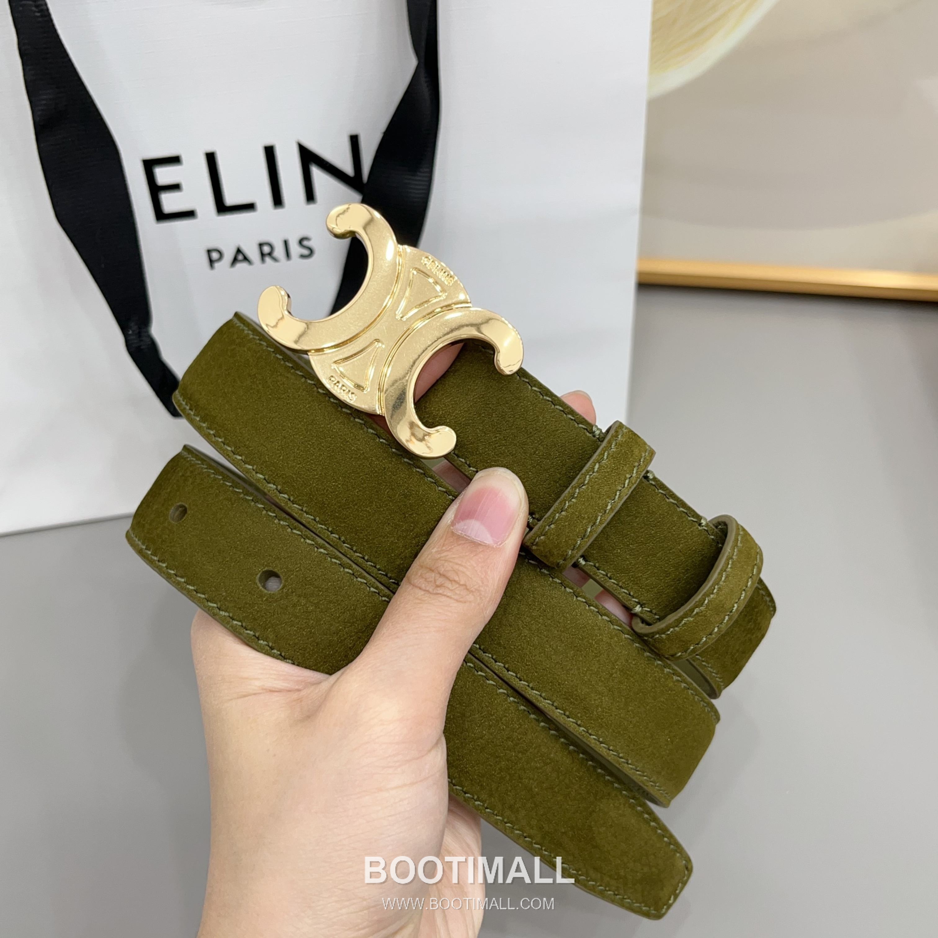Celine Triomphe Suede Leather Belt with Triomphe Buckle Gold-Plated 셀린느 트리옹프 스웨이드 레더 벨트 트리옹프 버클 황동 베이스 금도금 2.5cm 6